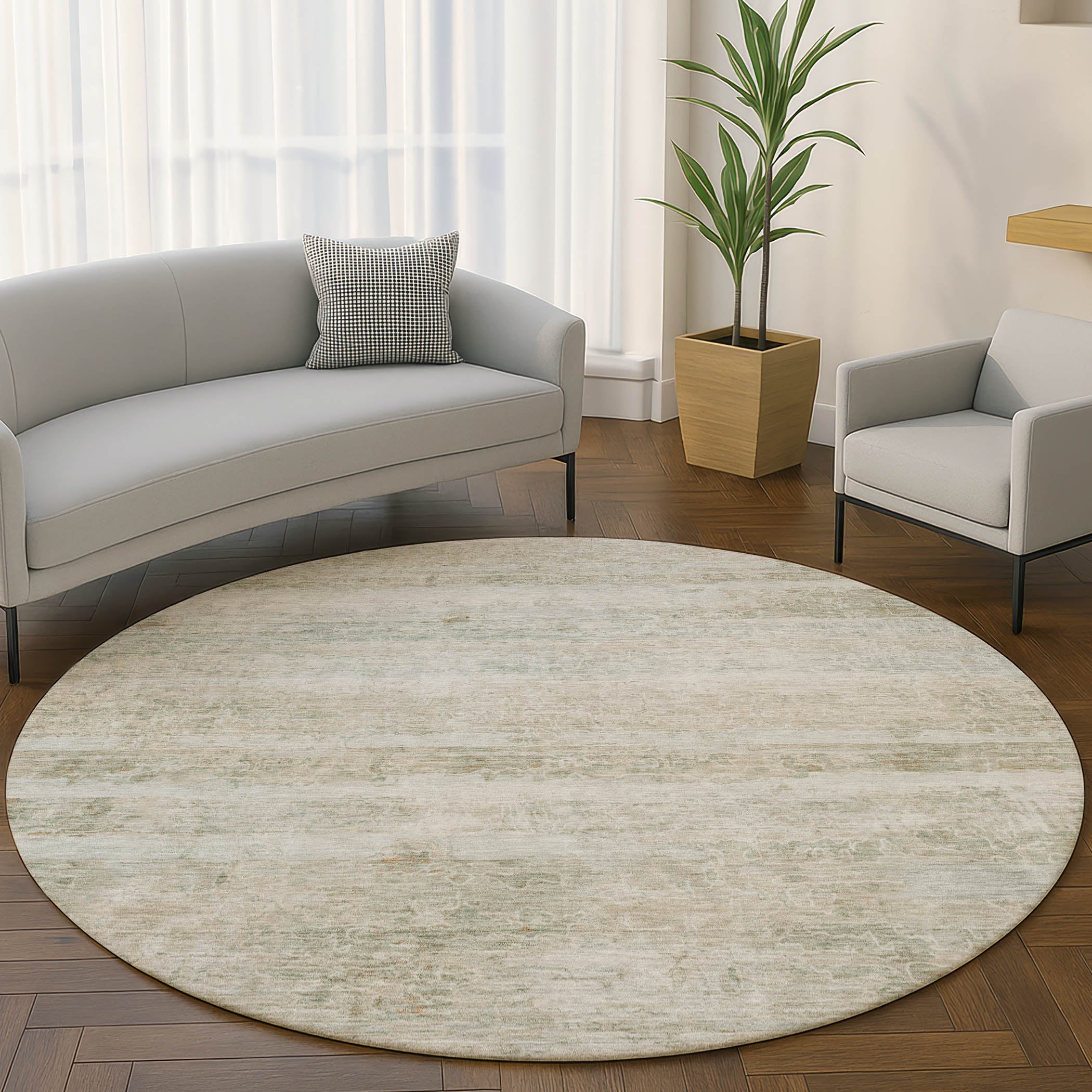 Lucerne Machine Washable Transitional Putty Ivory Rug 8' x 8' #shape_Round