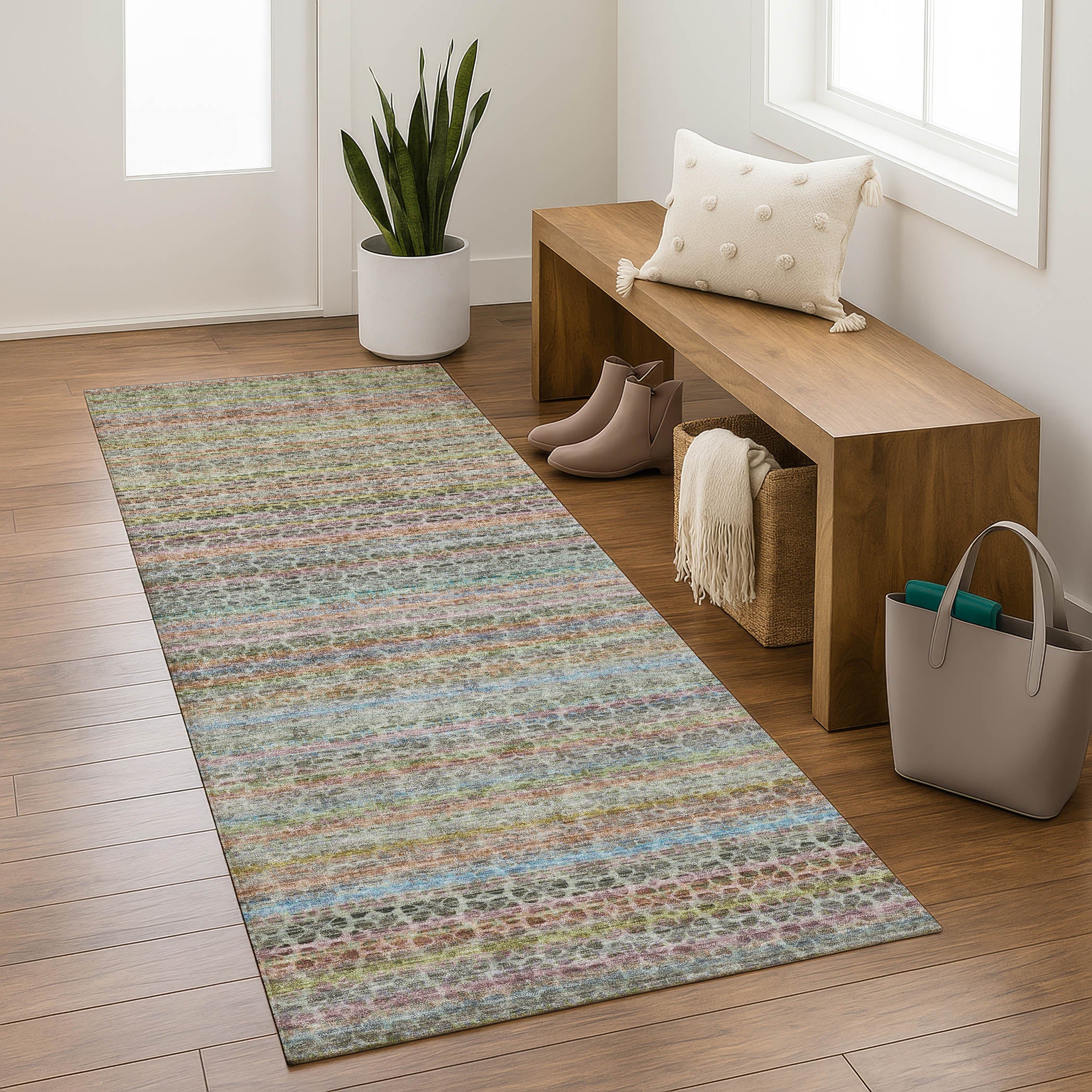 Tbilisi Machine Washable Transitional Aqua Teal Rug 2'3" x 7'6" #shape_Runner