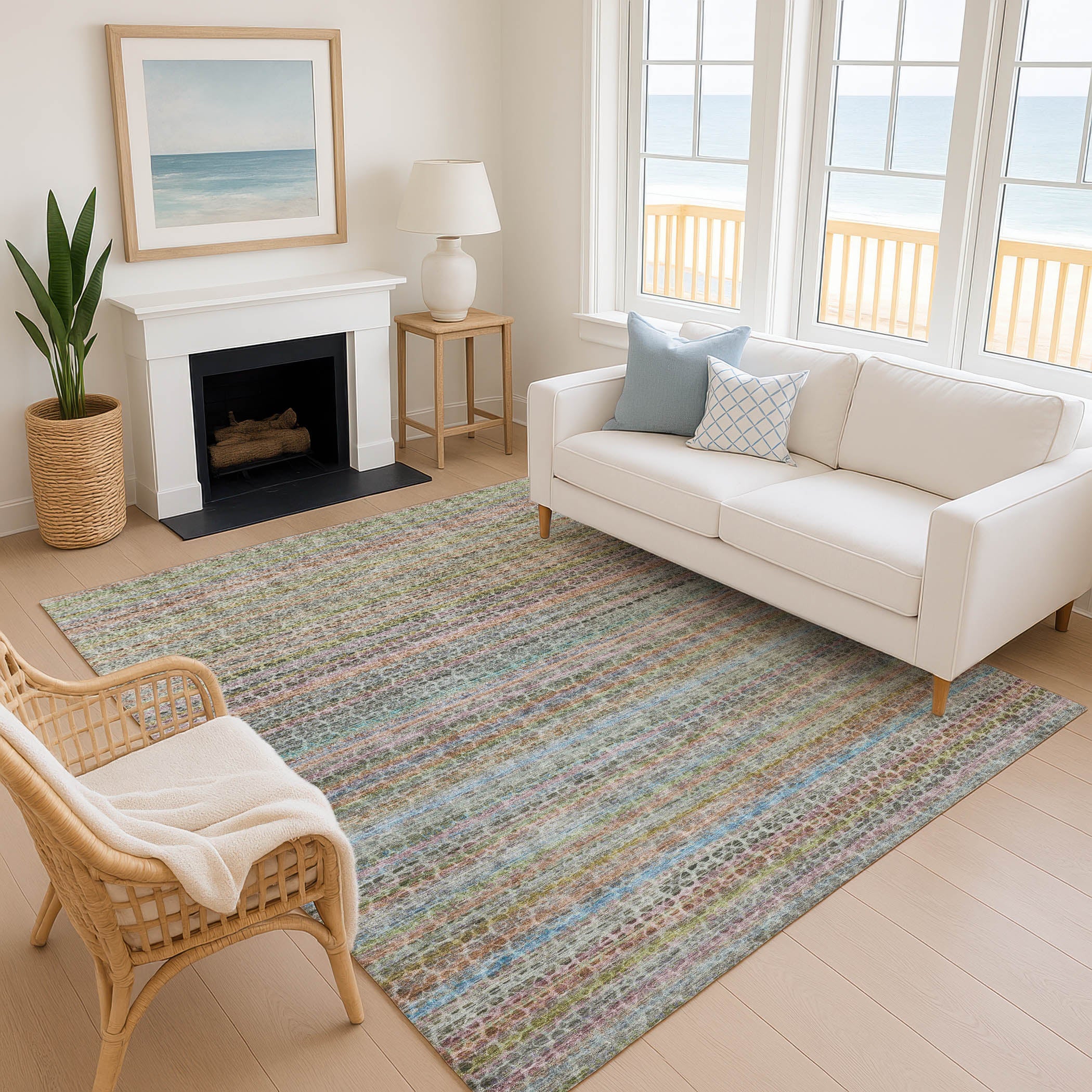 Tbilisi Machine Washable Transitional Aqua Teal Rug 2'6" x 3'10" #shape_Rectangle