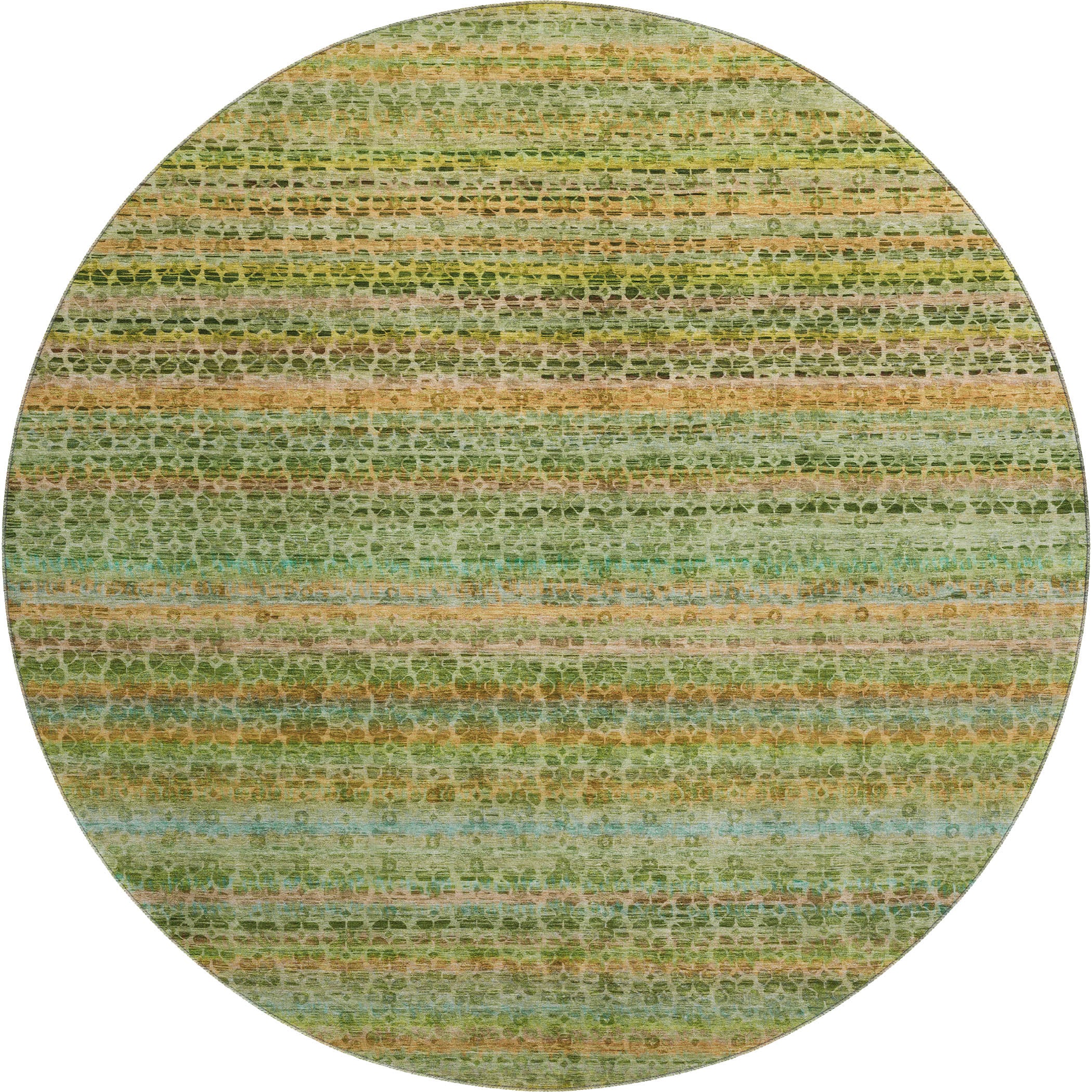 Tbilisi Machine Washable Transitional Green Rug 8' x 8' #shape_Round