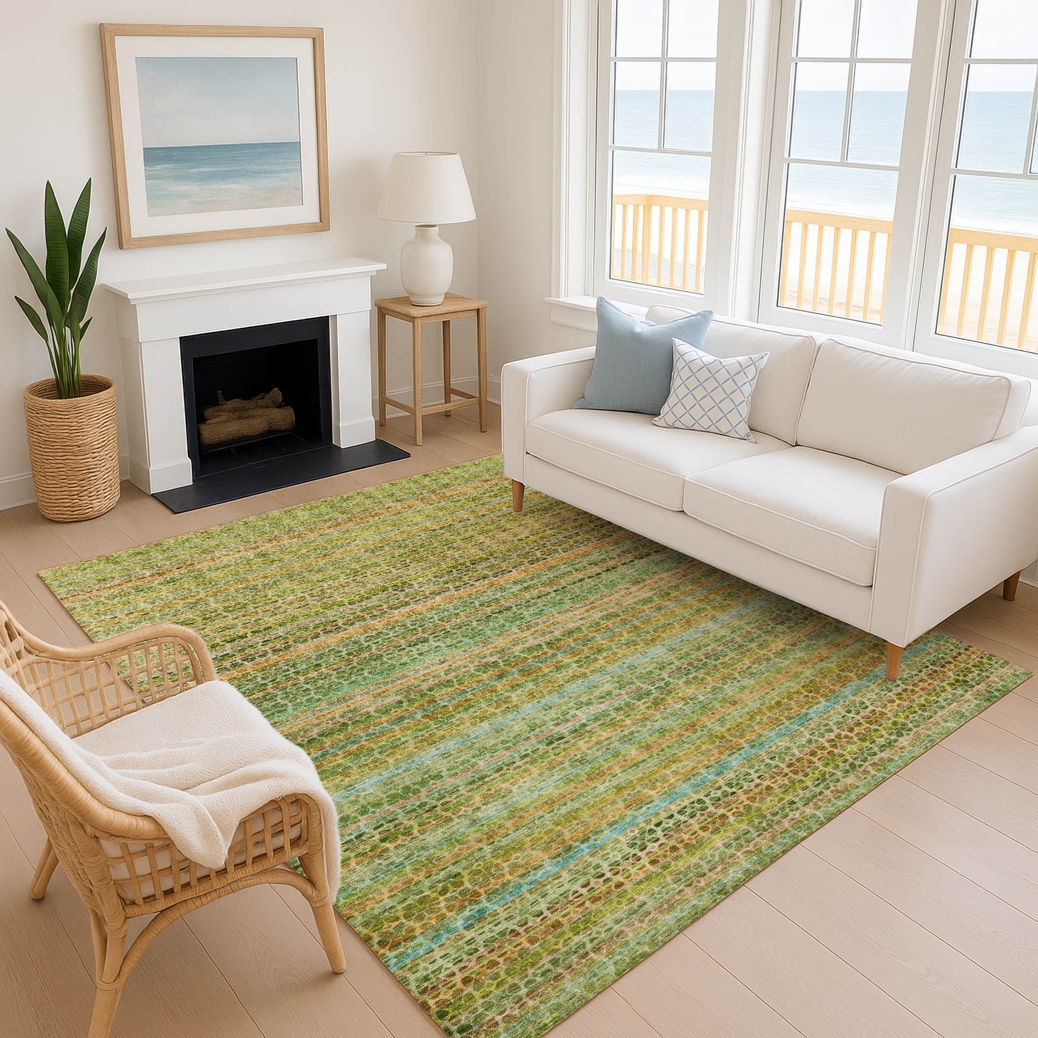Tbilisi Machine Washable Transitional Green Rug 2'6" x 3'10" #shape_Rectangle