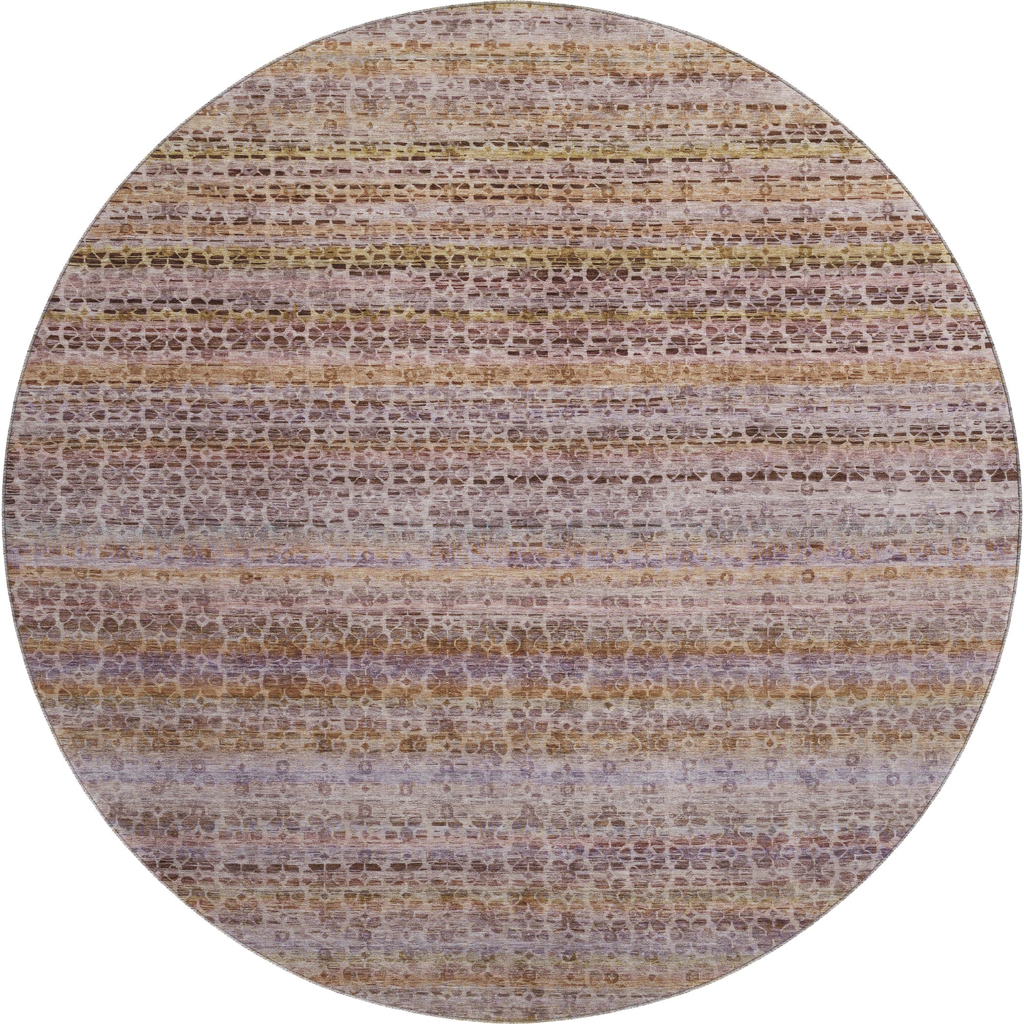 Tbilisi Machine Washable Transitional Khaki Brown Rug 8' x 8' #shape_Round