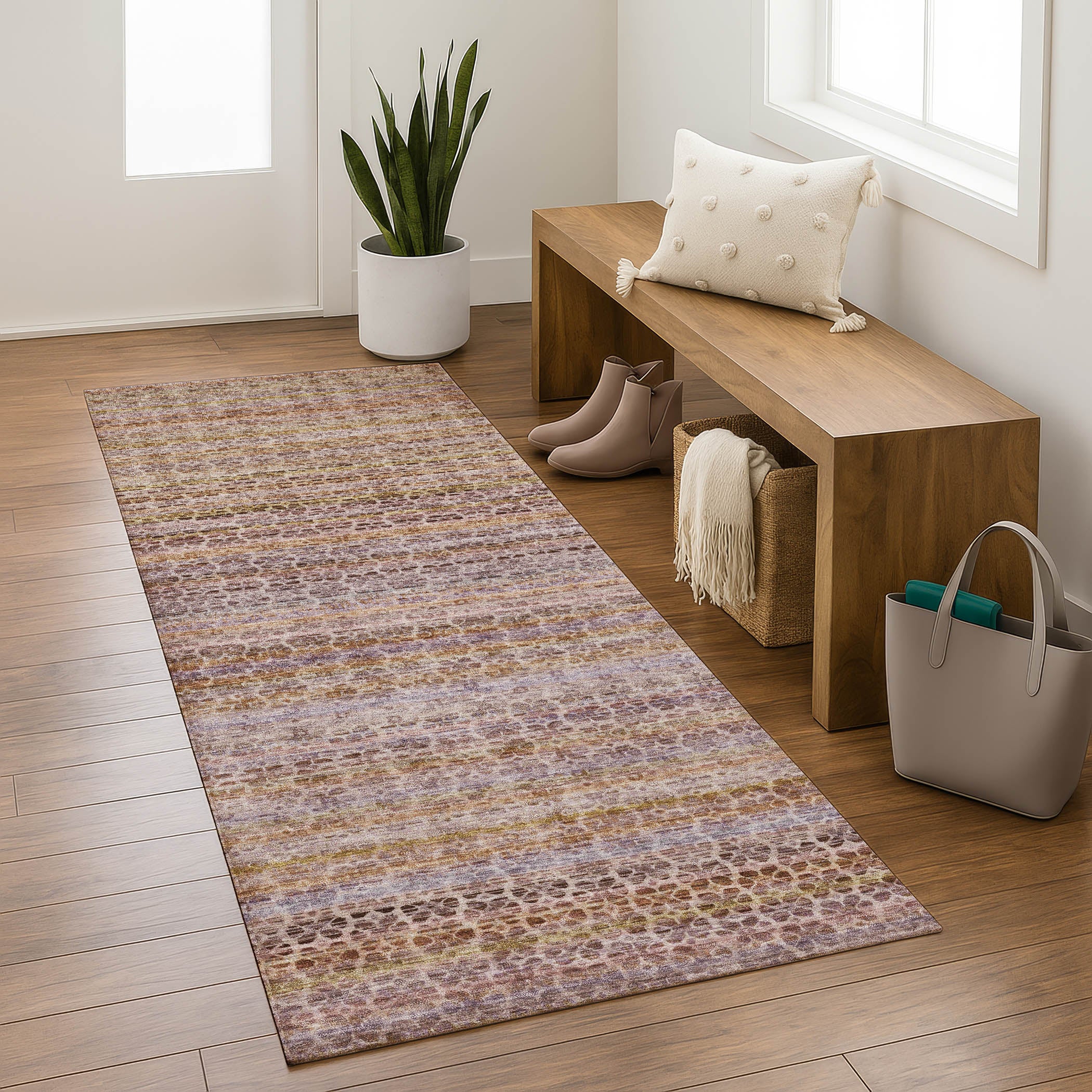 Tbilisi Machine Washable Transitional Khaki Brown Rug 2'3" x 7'6" #shape_Runner