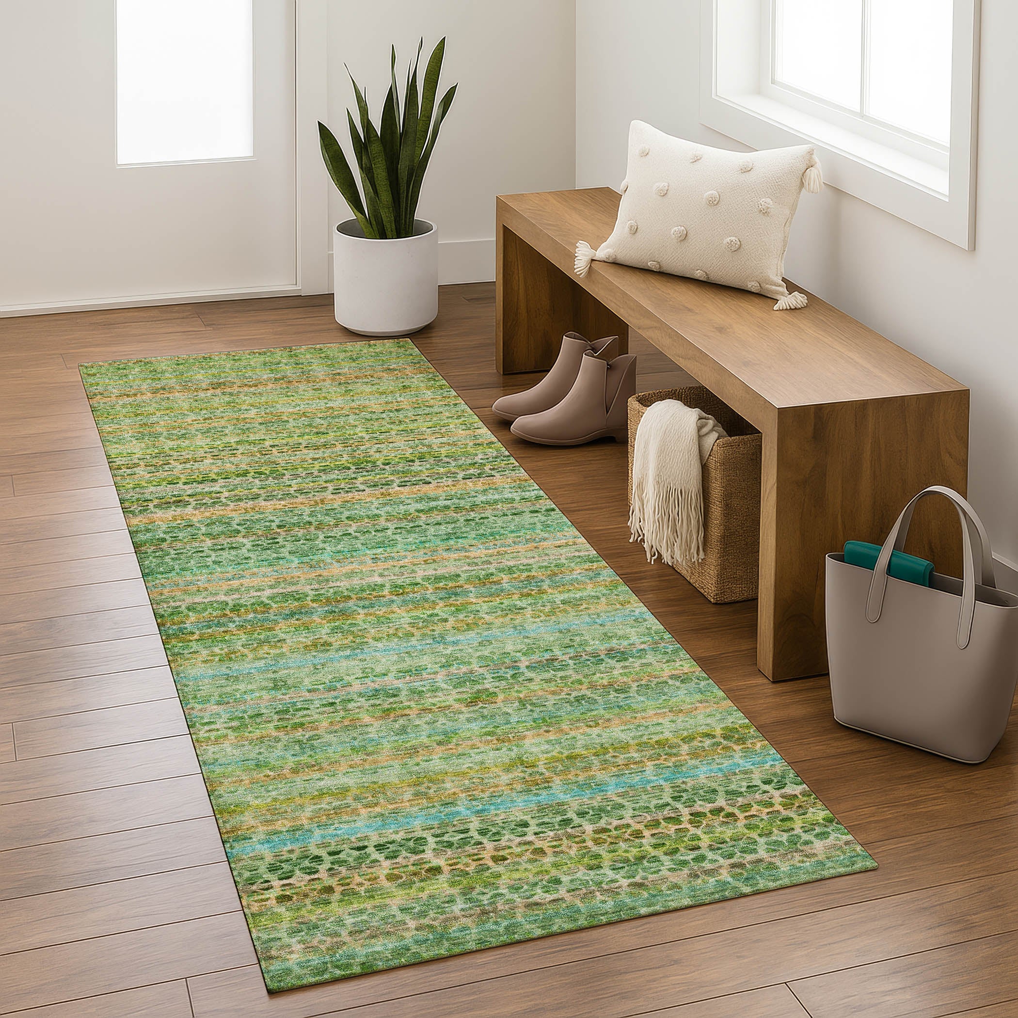 Tbilisi Machine Washable Transitional Teal Rug 2'3" x 7'6" #shape_Runner