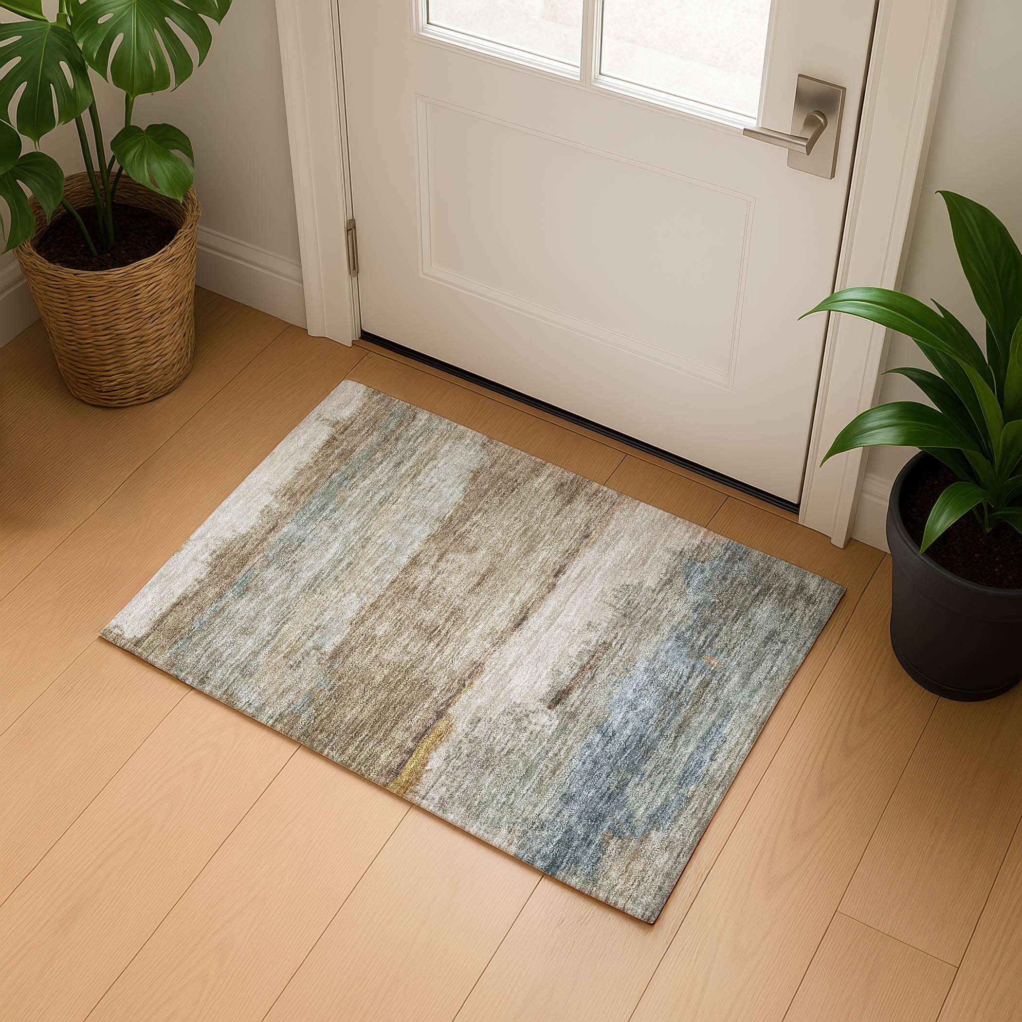 Lisbon Machine Washable Transitional Beige Brown Rug 1'8" x 2'6" #shape_Rectangle