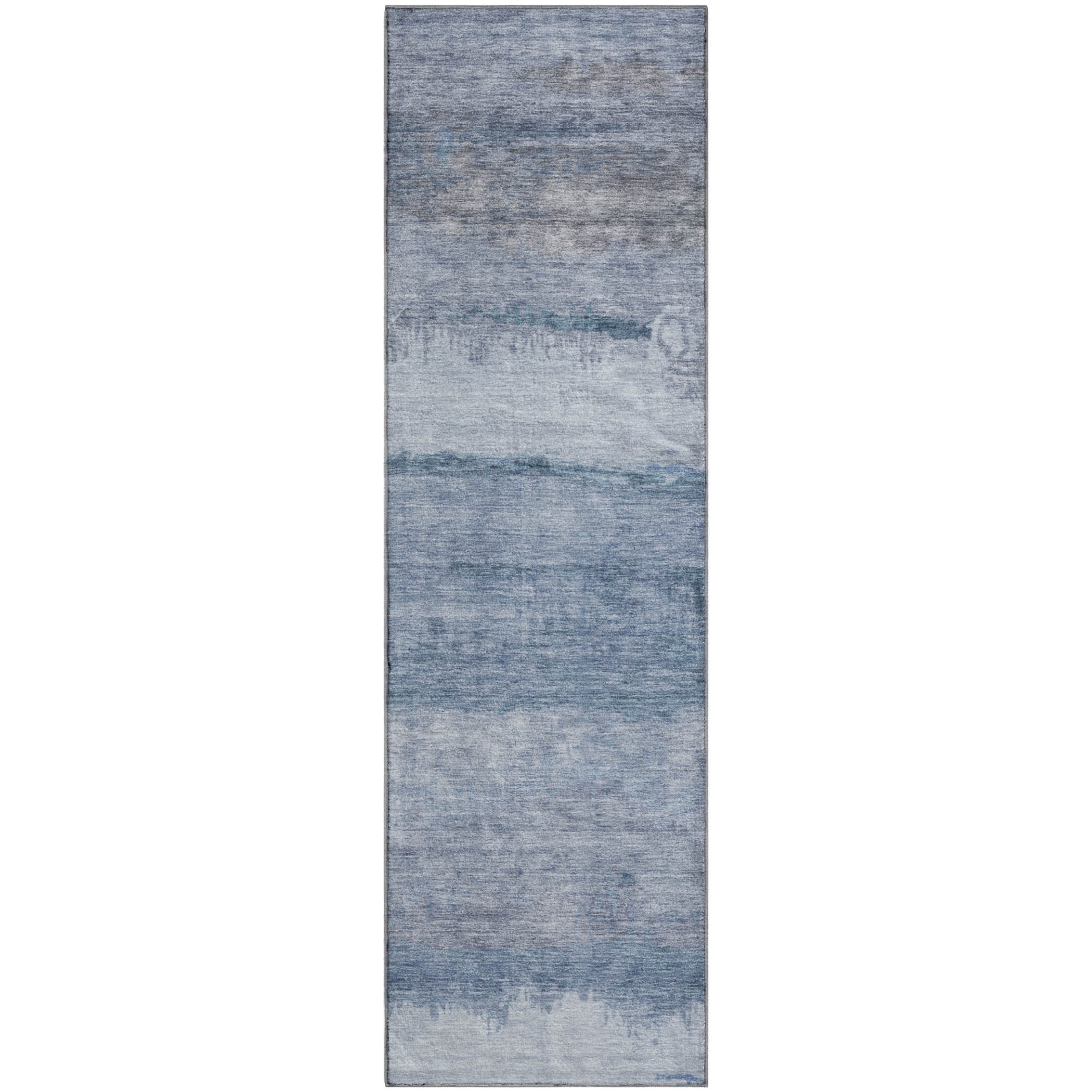 Lisbon Machine Washable Transitional Blue Rug 2'3" x 7'6" #shape_Runner
