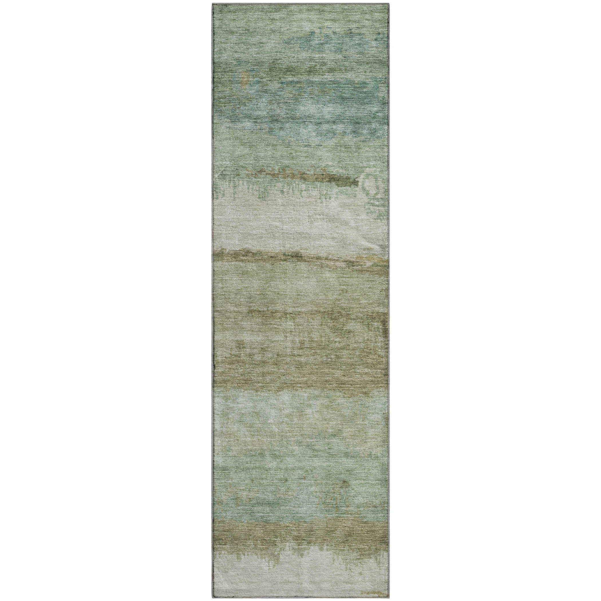 Lisbon Machine Washable Transitional Green Rug 2'3" x 7'6" #shape_Runner
