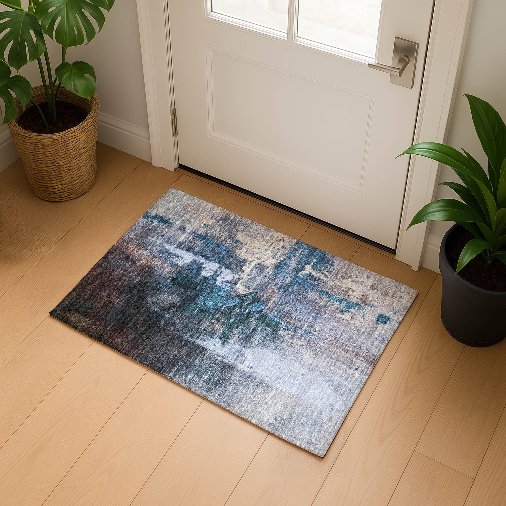 Antigua Machine Washable Transitional Blue Rug 1'8" x 2'6" #shape_Rectangle