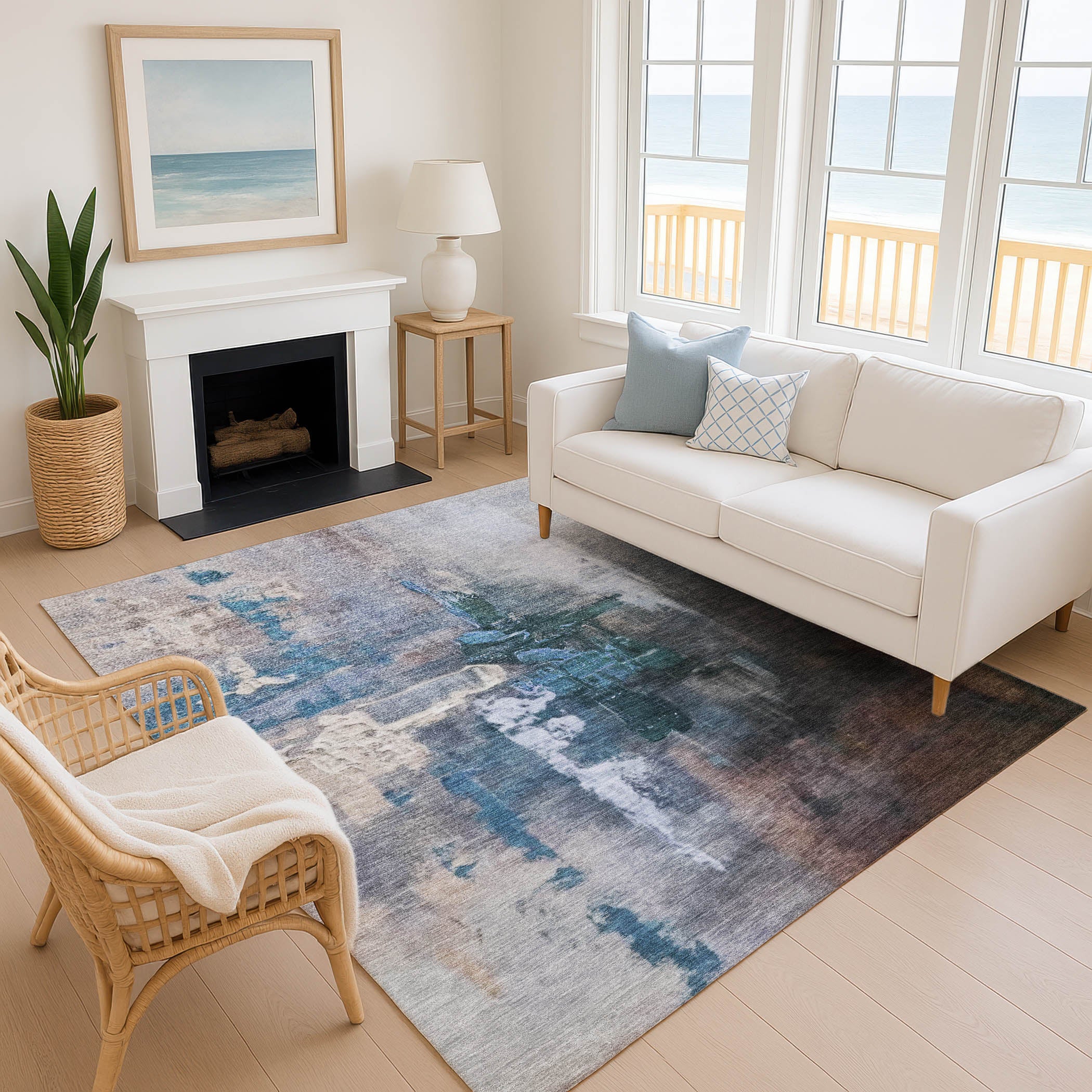 Antigua Machine Washable Transitional Blue Rug 2'6" x 3'10" #shape_Rectangle