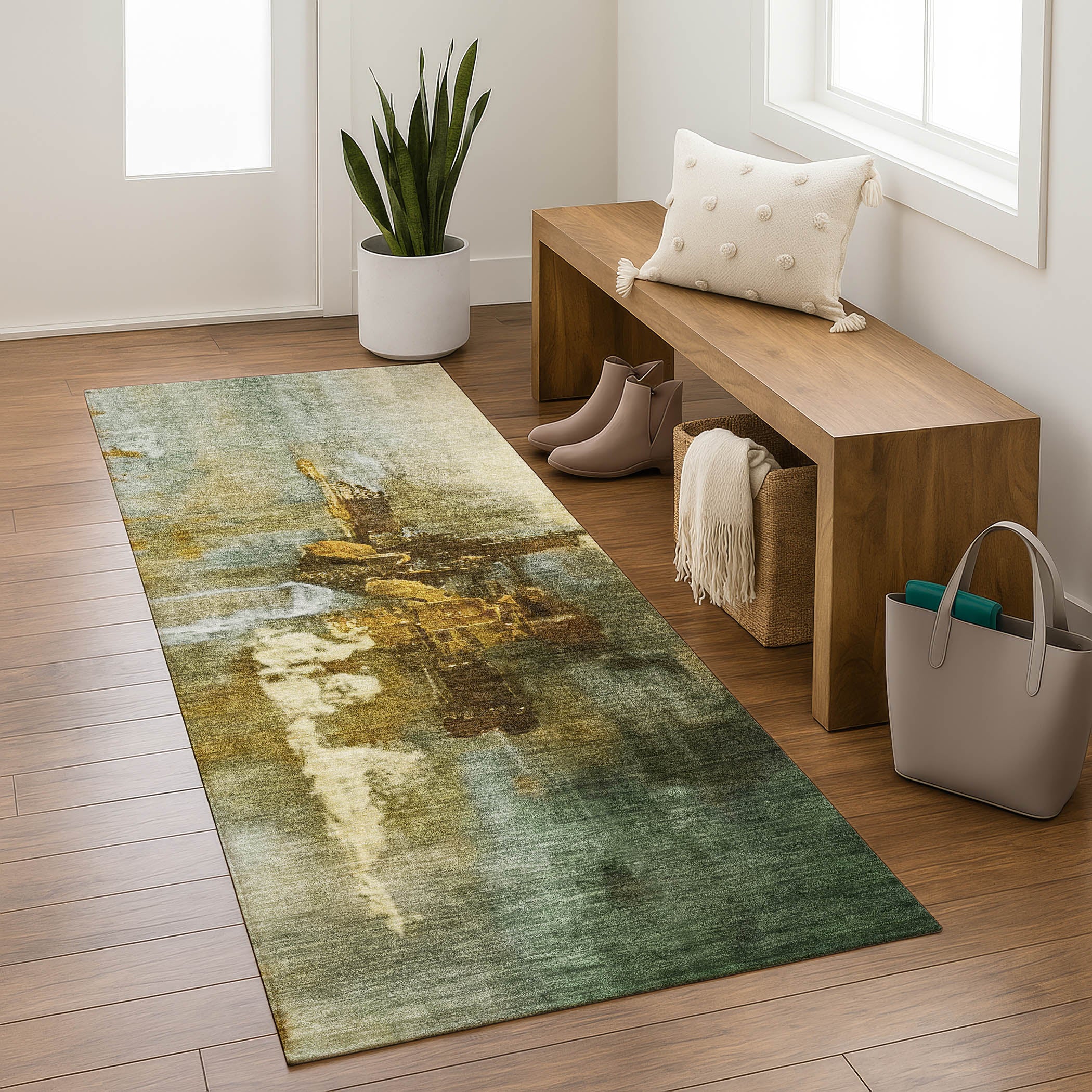 Antigua Machine Washable Transitional Brown Rug 2'3" x 7'6" #shape_Runner