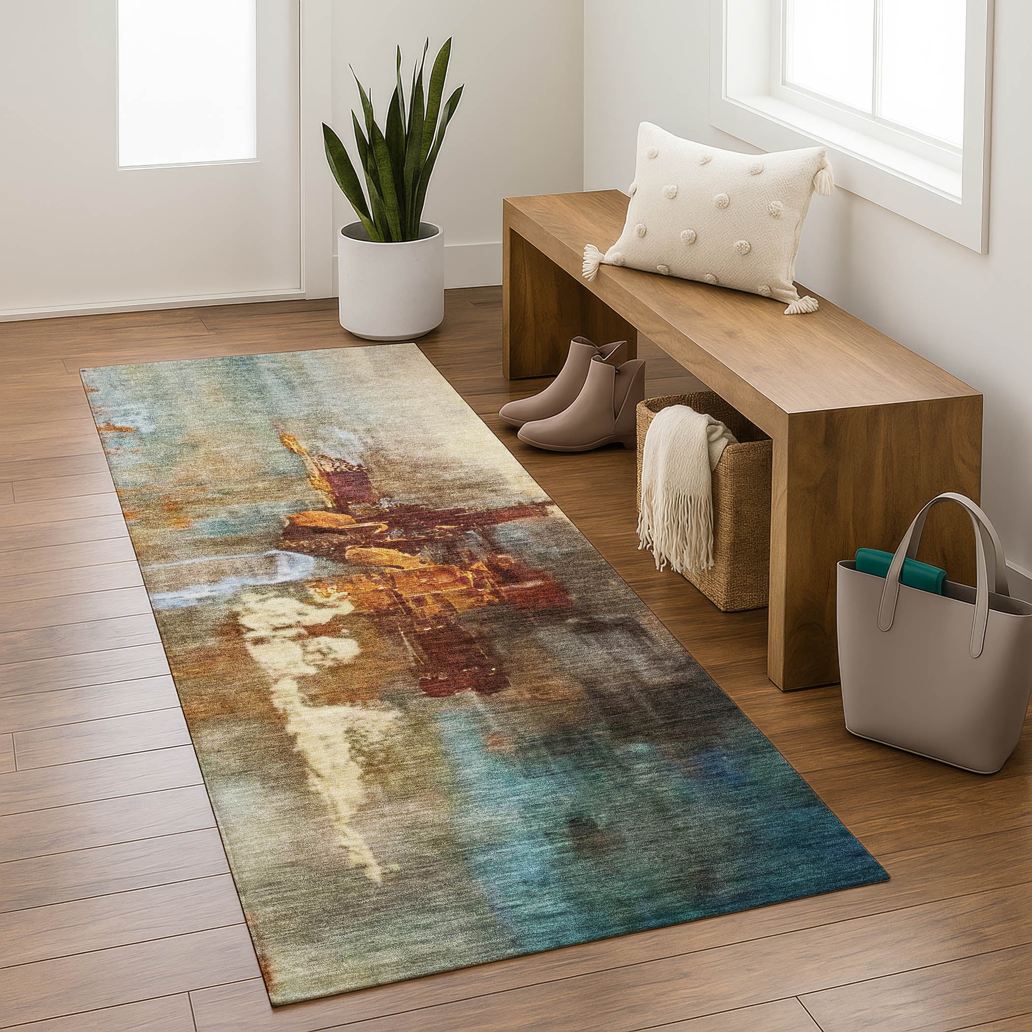 Antigua Machine Washable Transitional Paprika Orange Rug 2'3" x 7'6" #shape_Runner