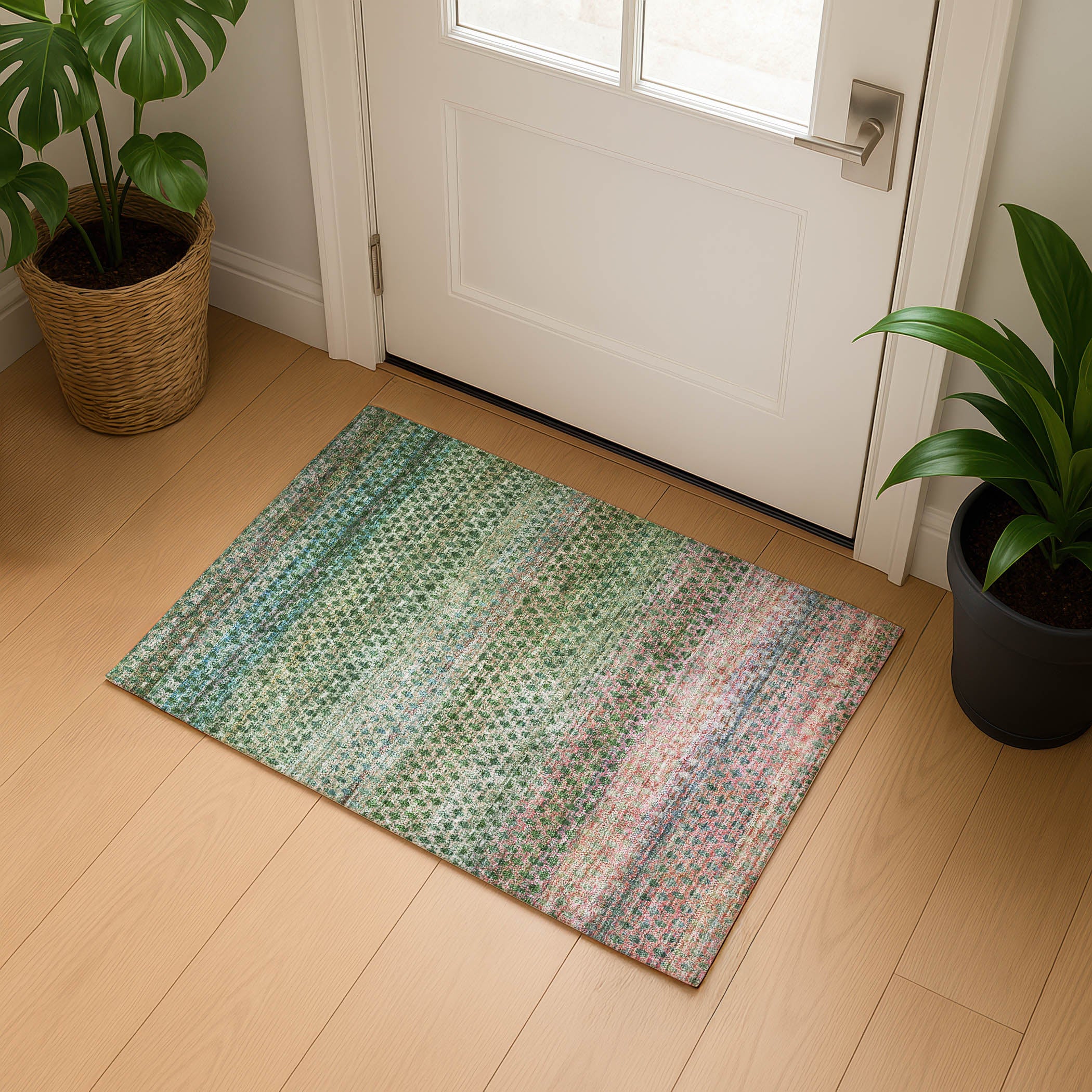 Bangkok Machine Washable Transitional Aloe Green Rug 1'8" x 2'6" #shape_Rectangle