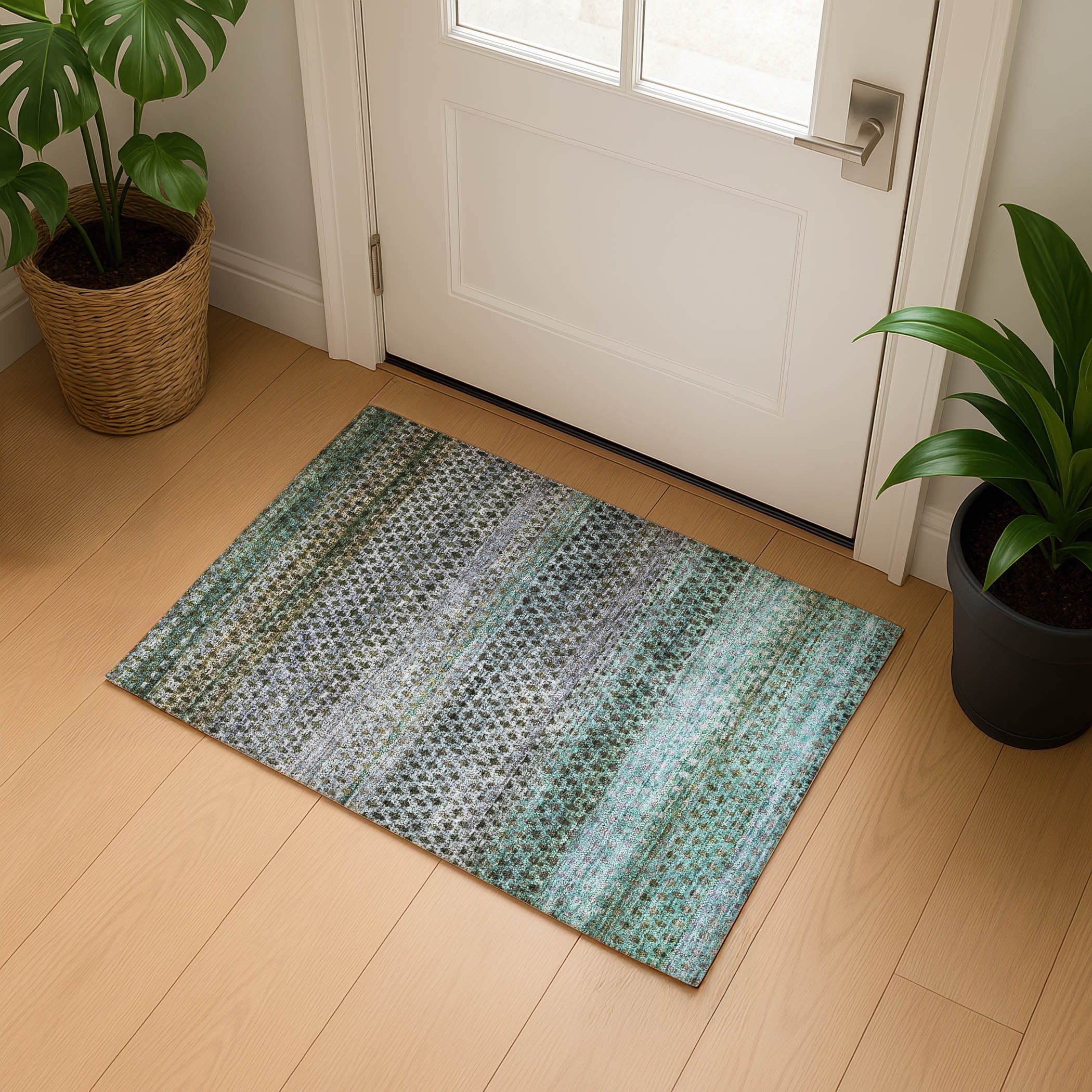 Bangkok Machine Washable Transitional Green Rug 1'8" x 2'6" #shape_Rectangle