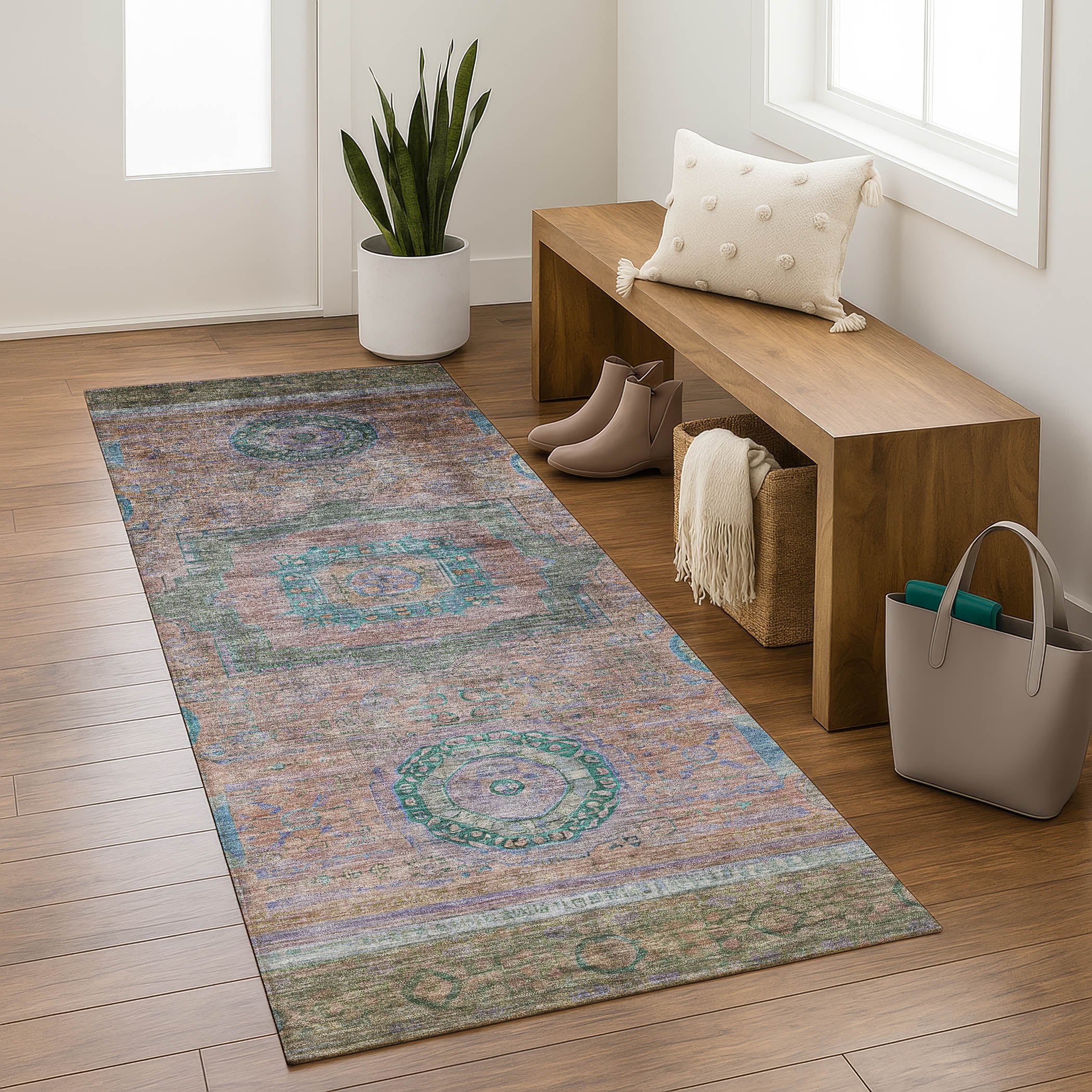 Rome Machine Washable Traditional Copper Orange Rug 2'3" x 7'6" #shape_Runner