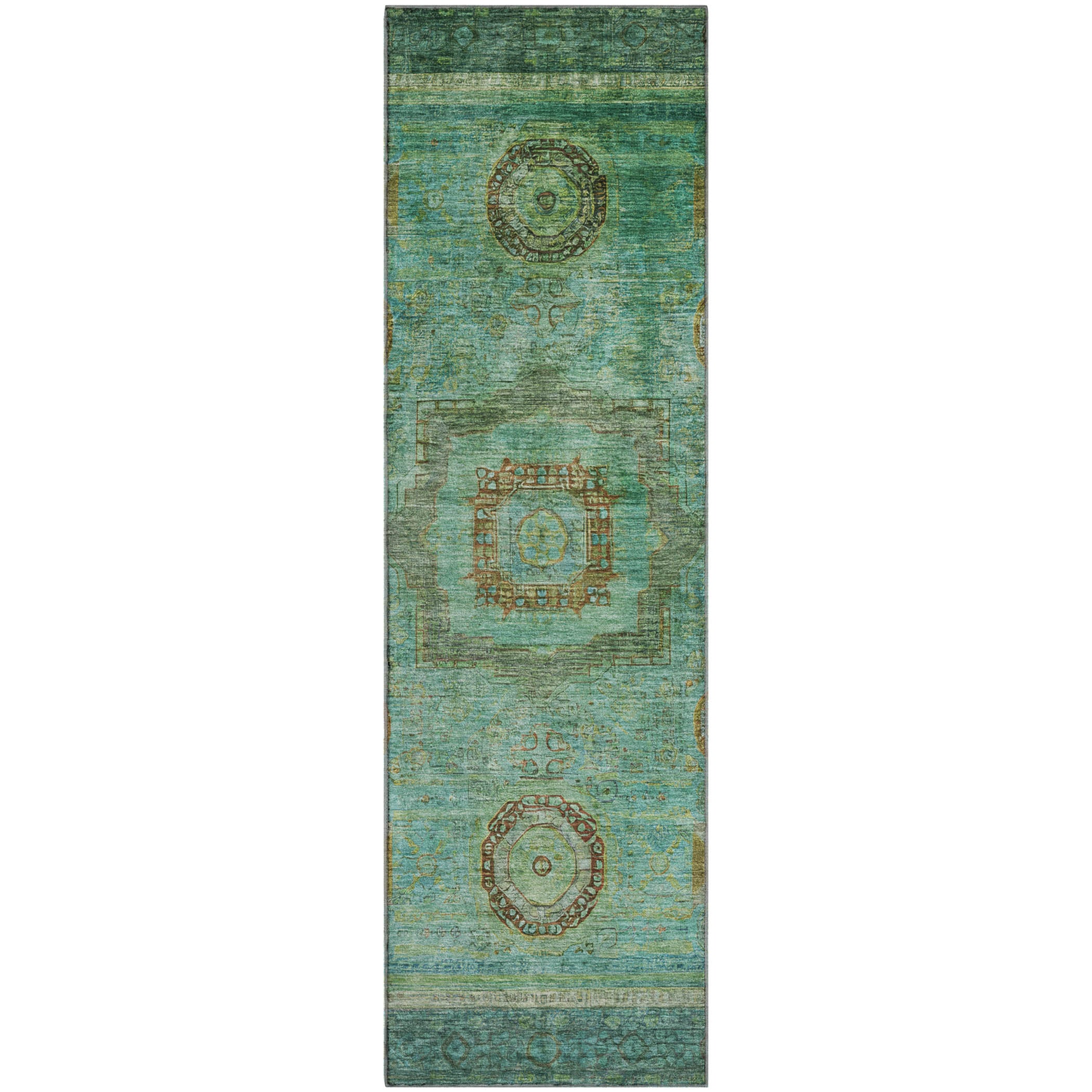 Rome Machine Washable Traditional Green Rug 2'3" x 7'6" #shape_Runner