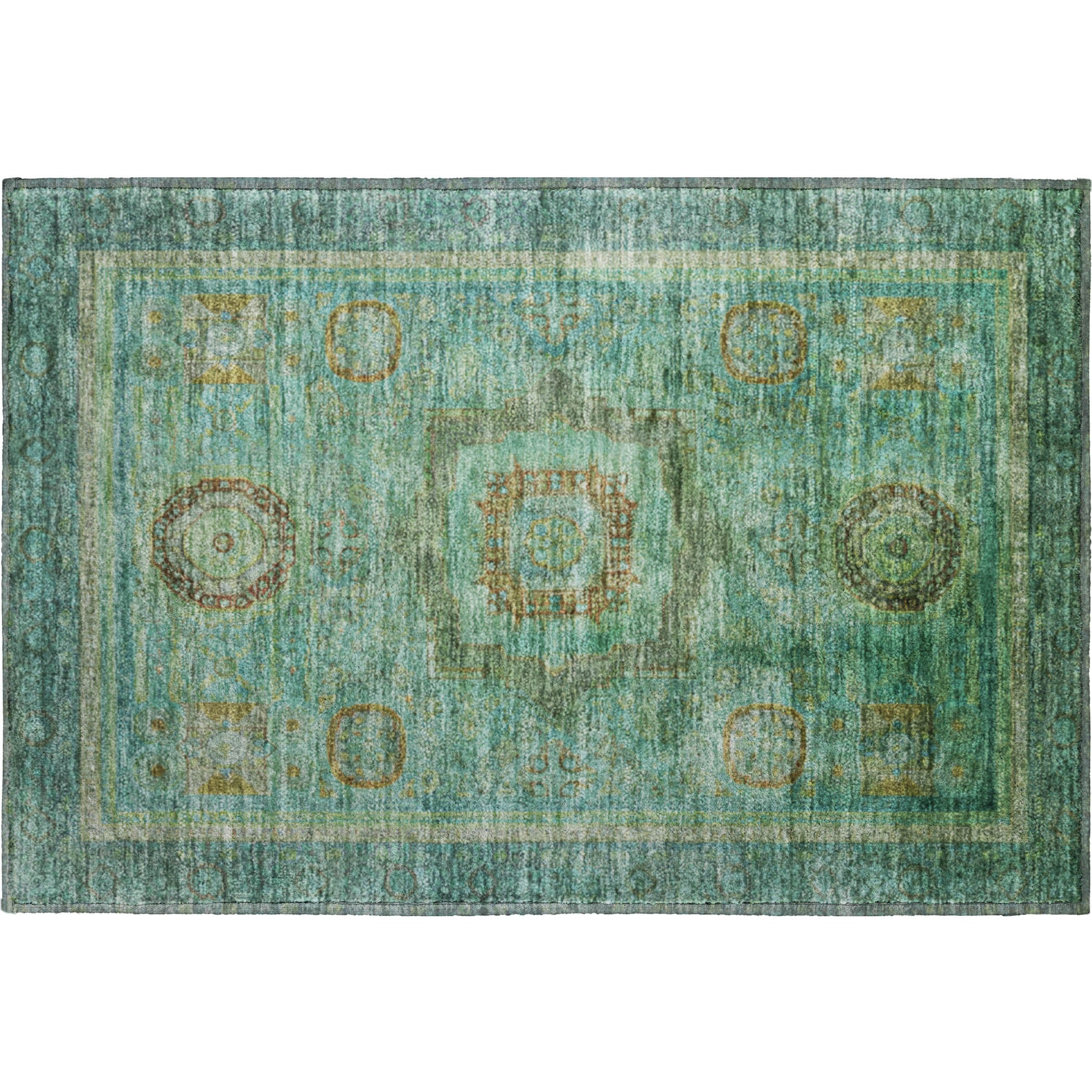 Rome Machine Washable Traditional Green Rug 1'8" x 2'6" #shape_Rectangle