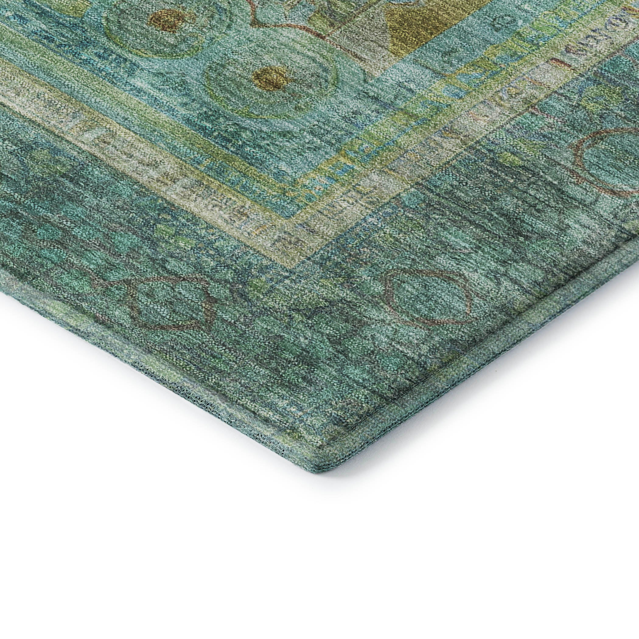 Rome Machine Washable Traditional Green Rug 1'8" x 2'6" #shape_Rectangle