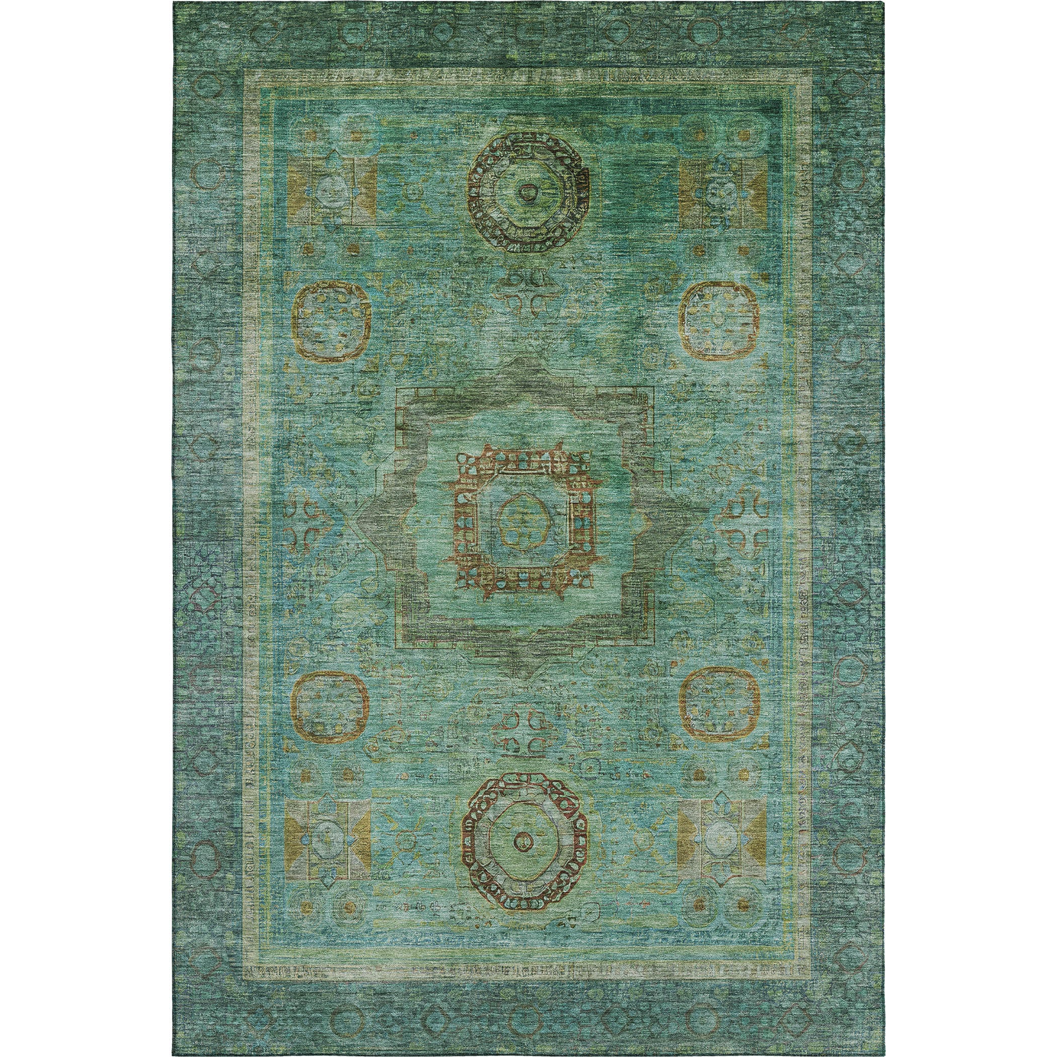 Rome Machine Washable Traditional Green Rug 2'6" x 3'10" #shape_Rectangle