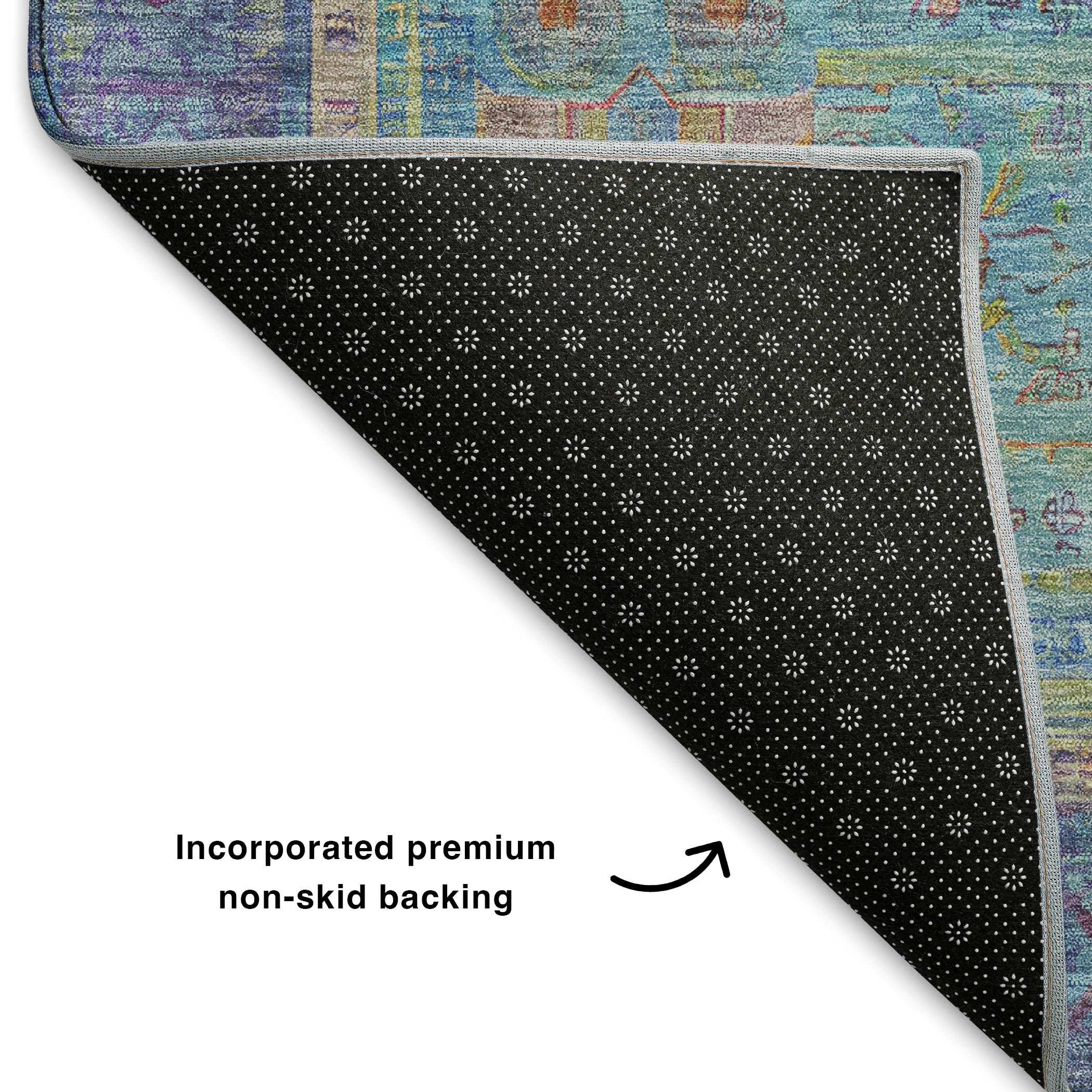 Rome Machine Washable Traditional Teal Rug 1'8" x 2'6" #shape_Rectangle