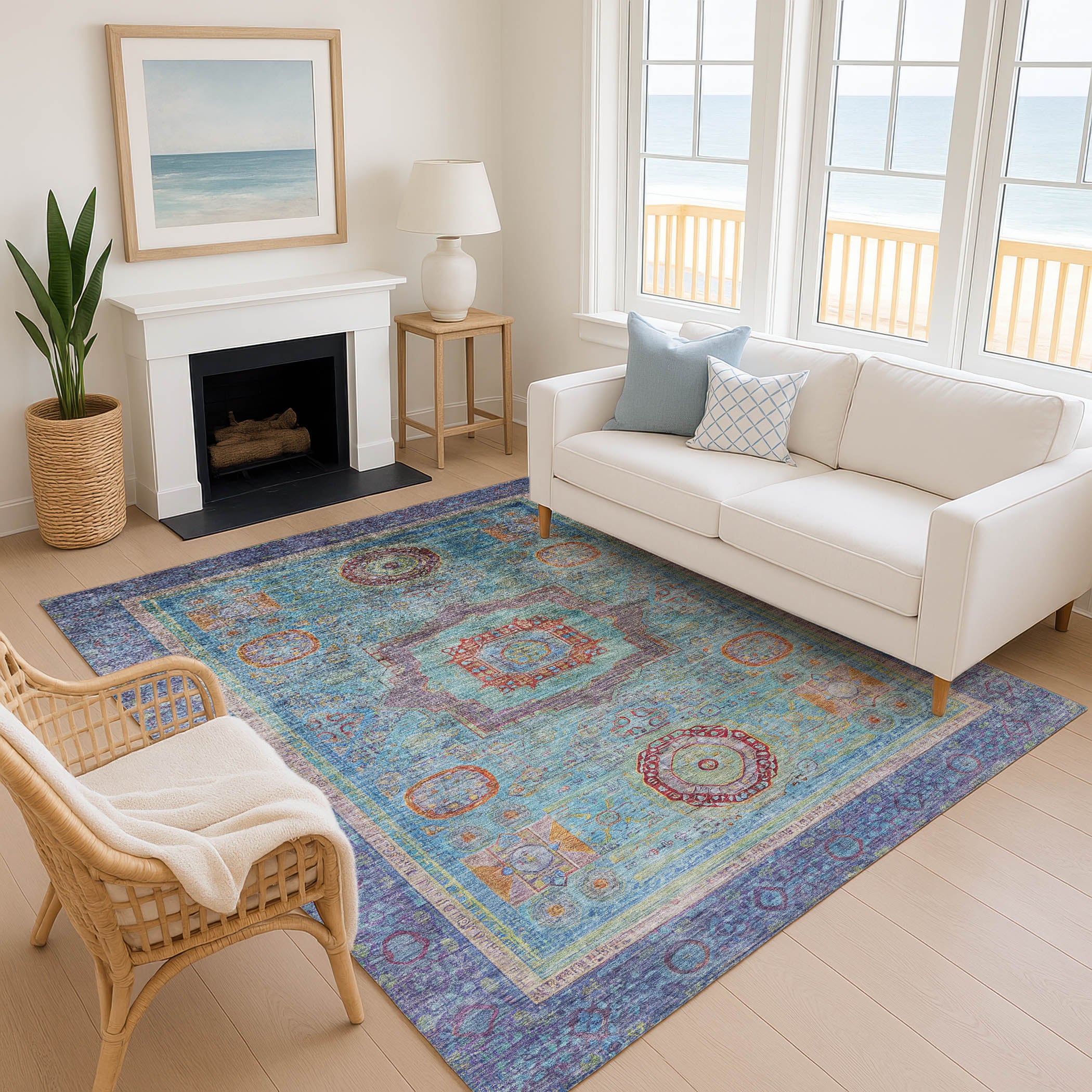 Rome Machine Washable Traditional Teal Rug 2'6" x 3'10" #shape_Rectangle