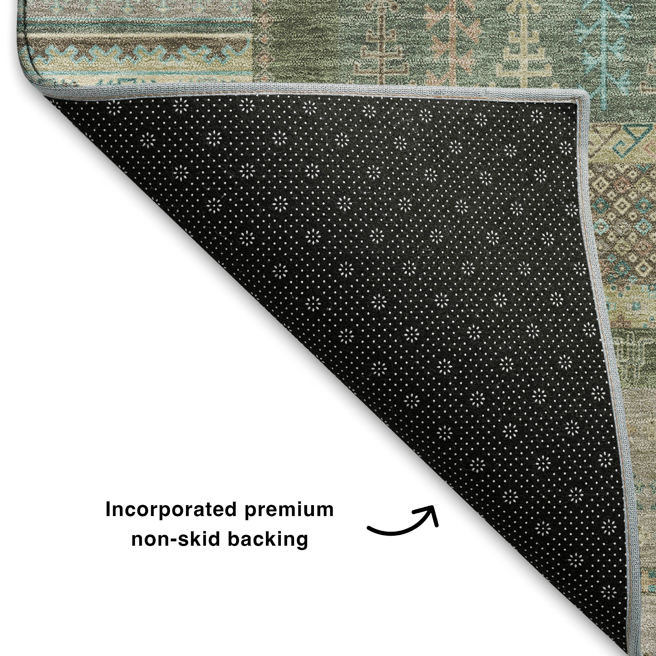 Luang Prabang Machine Washable Transitional Aloe Green Rug 1'8" x 2'6" #shape_Rectangle