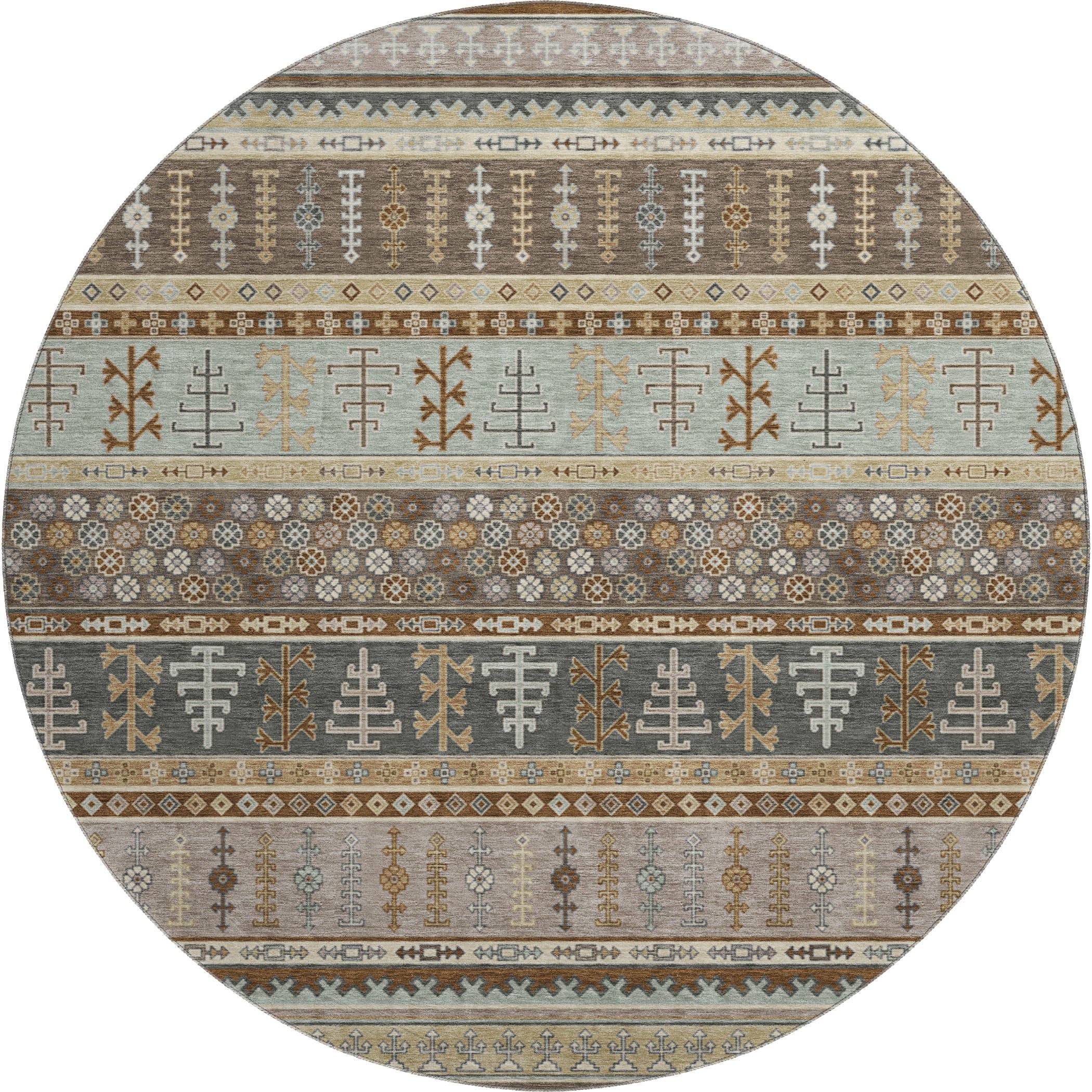 Luang Prabang Machine Washable Transitional Brown Rug 8' x 8' #shape_Round