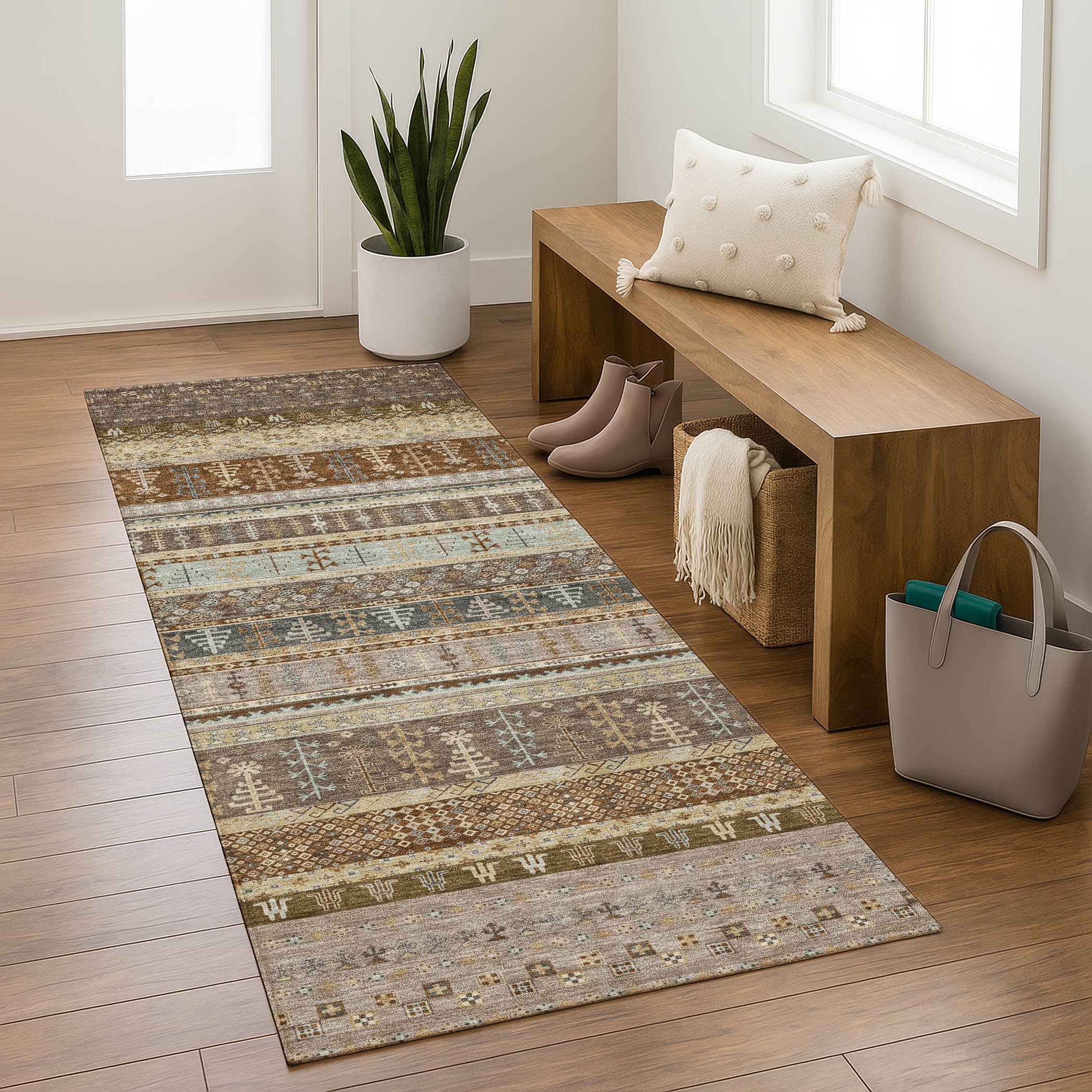 Luang Prabang Machine Washable Transitional Brown Rug 2'3" x 7'6" #shape_Runner