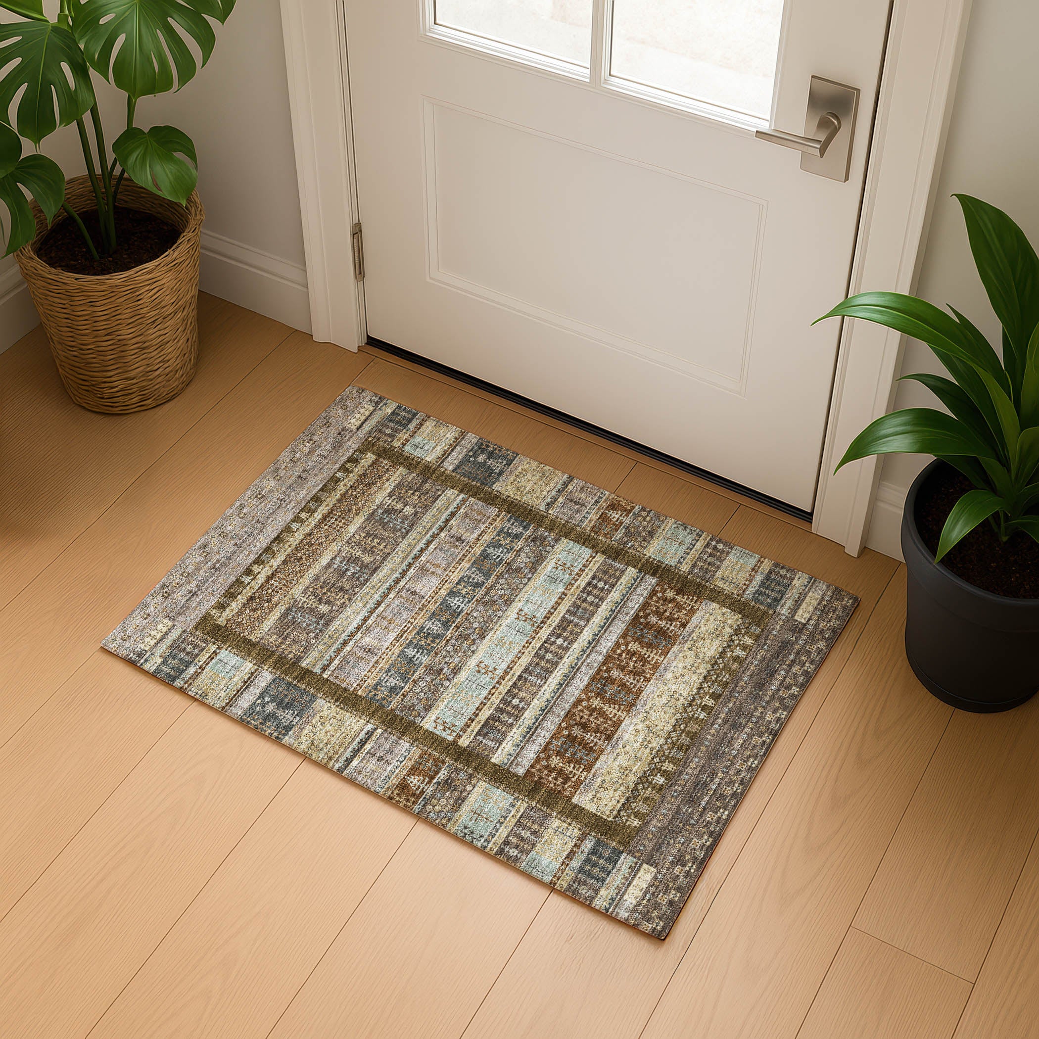Luang Prabang Machine Washable Transitional Brown Rug 1'8" x 2'6" #shape_Rectangle