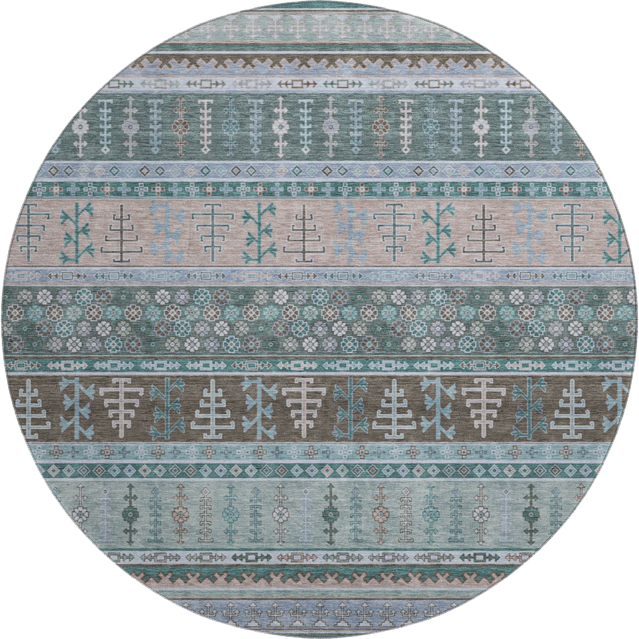 Luang Prabang Machine Washable Transitional Emerald Green Rug 8' x 8' #shape_Round