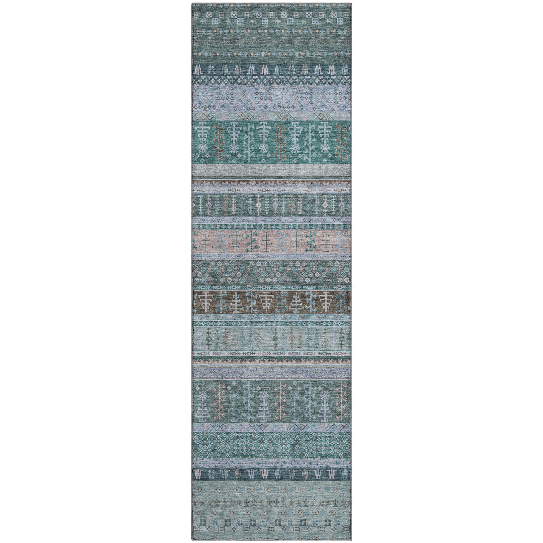 Luang Prabang Machine Washable Transitional Emerald Green Rug 2'3" x 7'6" #shape_Runner