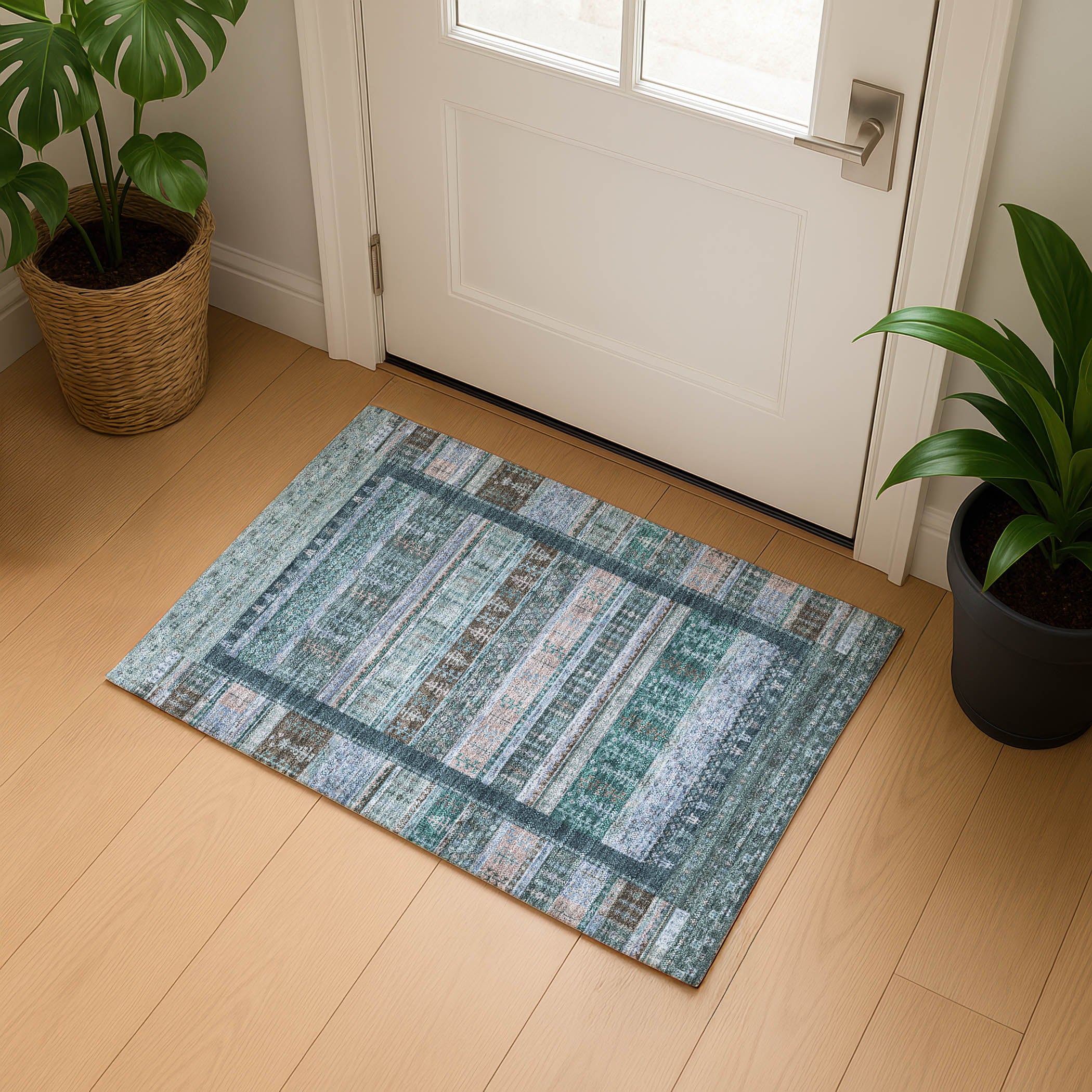 Luang Prabang Machine Washable Transitional Emerald Green Rug 1'8" x 2'6" #shape_Rectangle