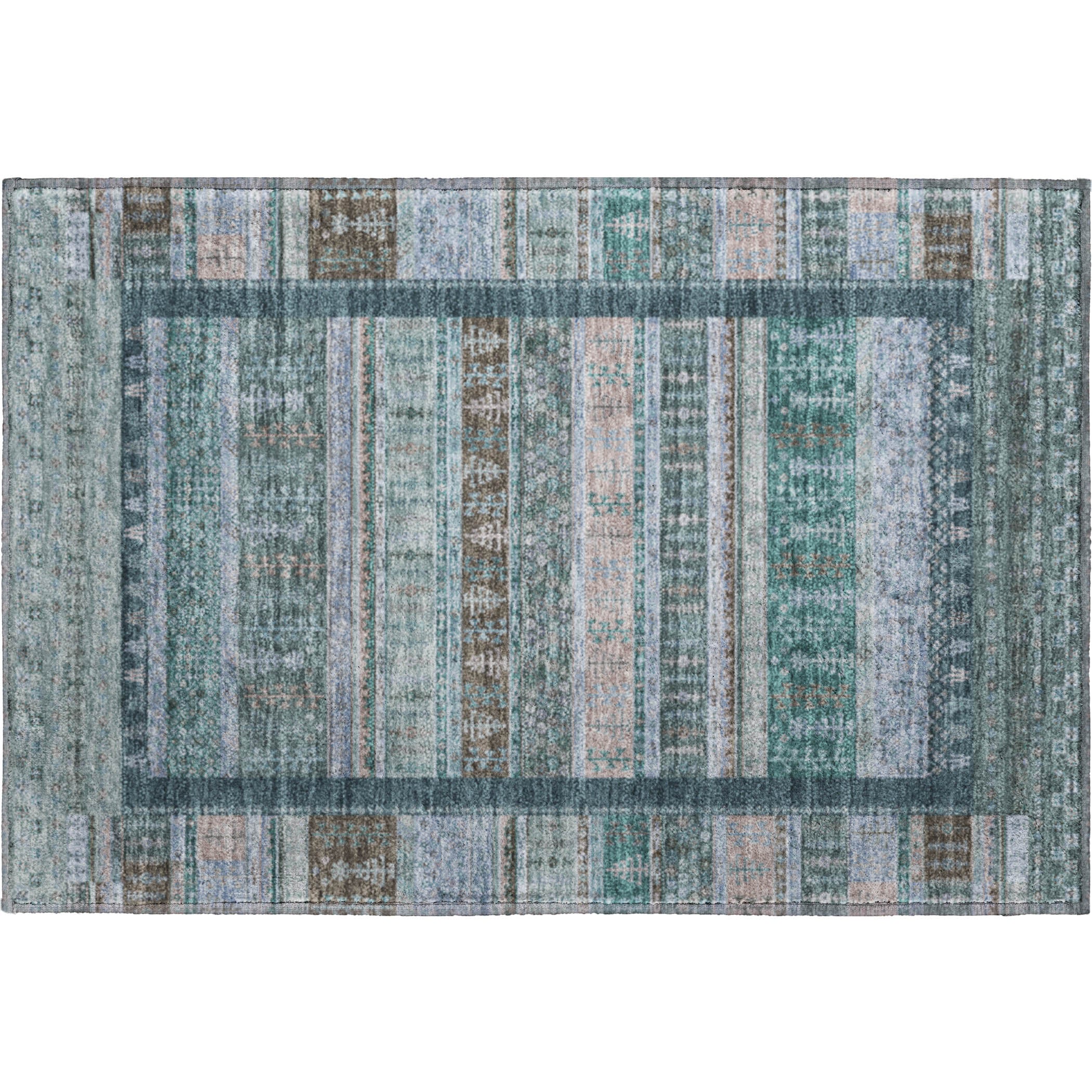 Luang Prabang Machine Washable Transitional Emerald Green Rug 1'8" x 2'6" #shape_Rectangle