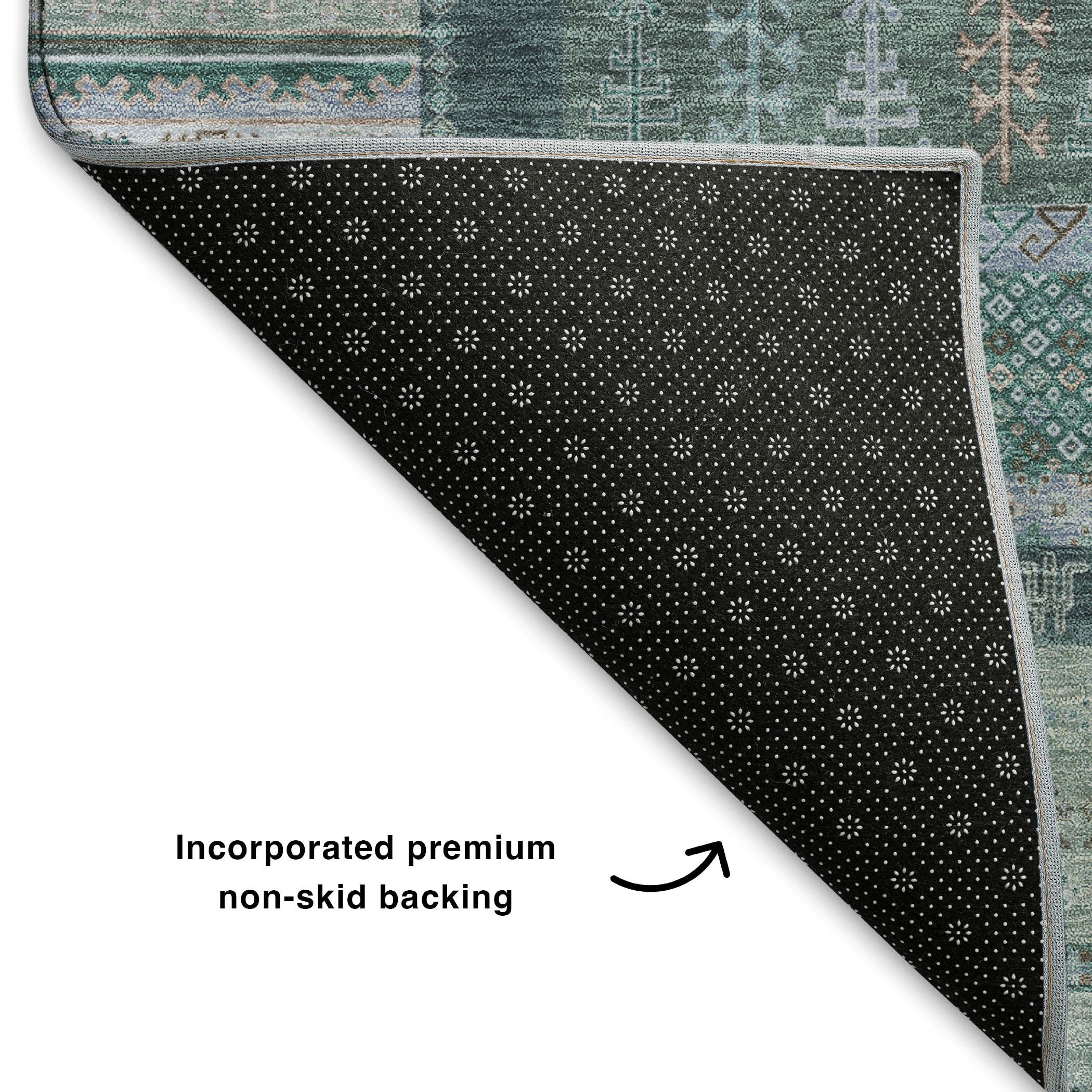 Luang Prabang Machine Washable Transitional Emerald Green Rug 1'8" x 2'6" #shape_Rectangle