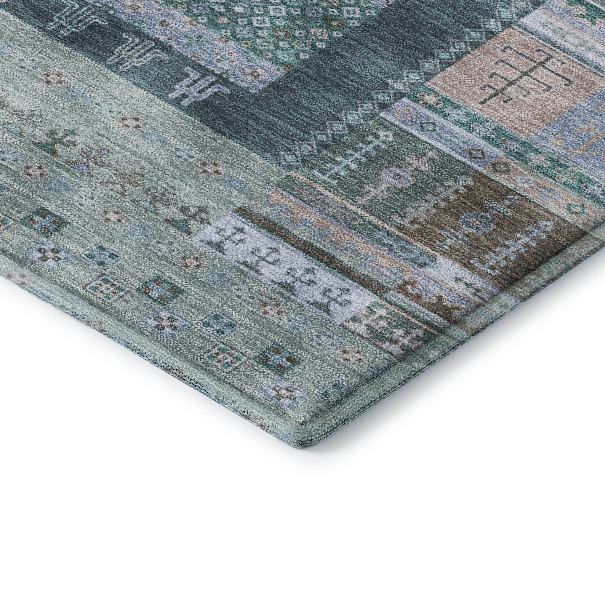 Luang Prabang Machine Washable Transitional Emerald Green Rug 1'8" x 2'6" #shape_Rectangle