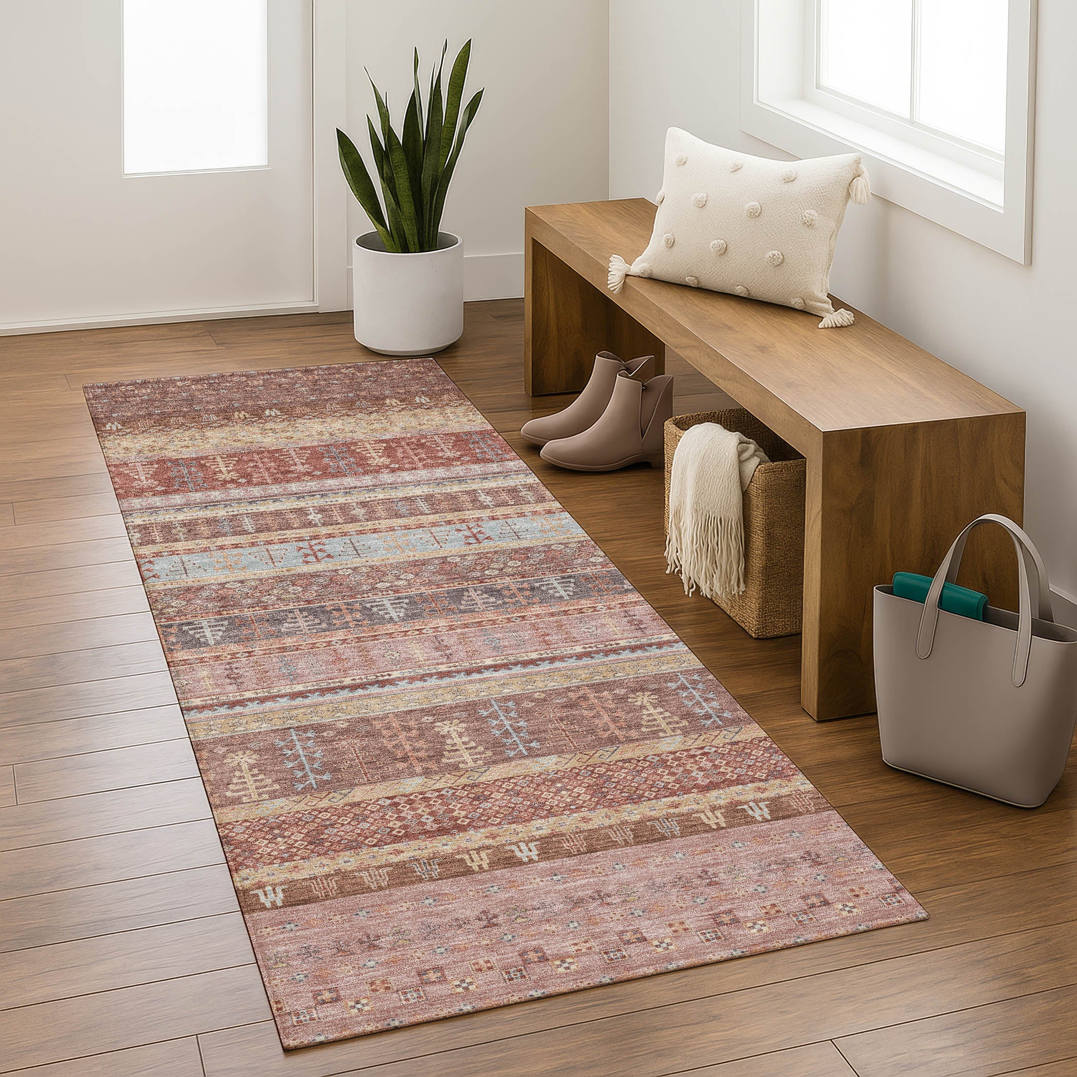 Luang Prabang Machine Washable Transitional Paprika Orange Rug 2'3" x 7'6" #shape_Runner