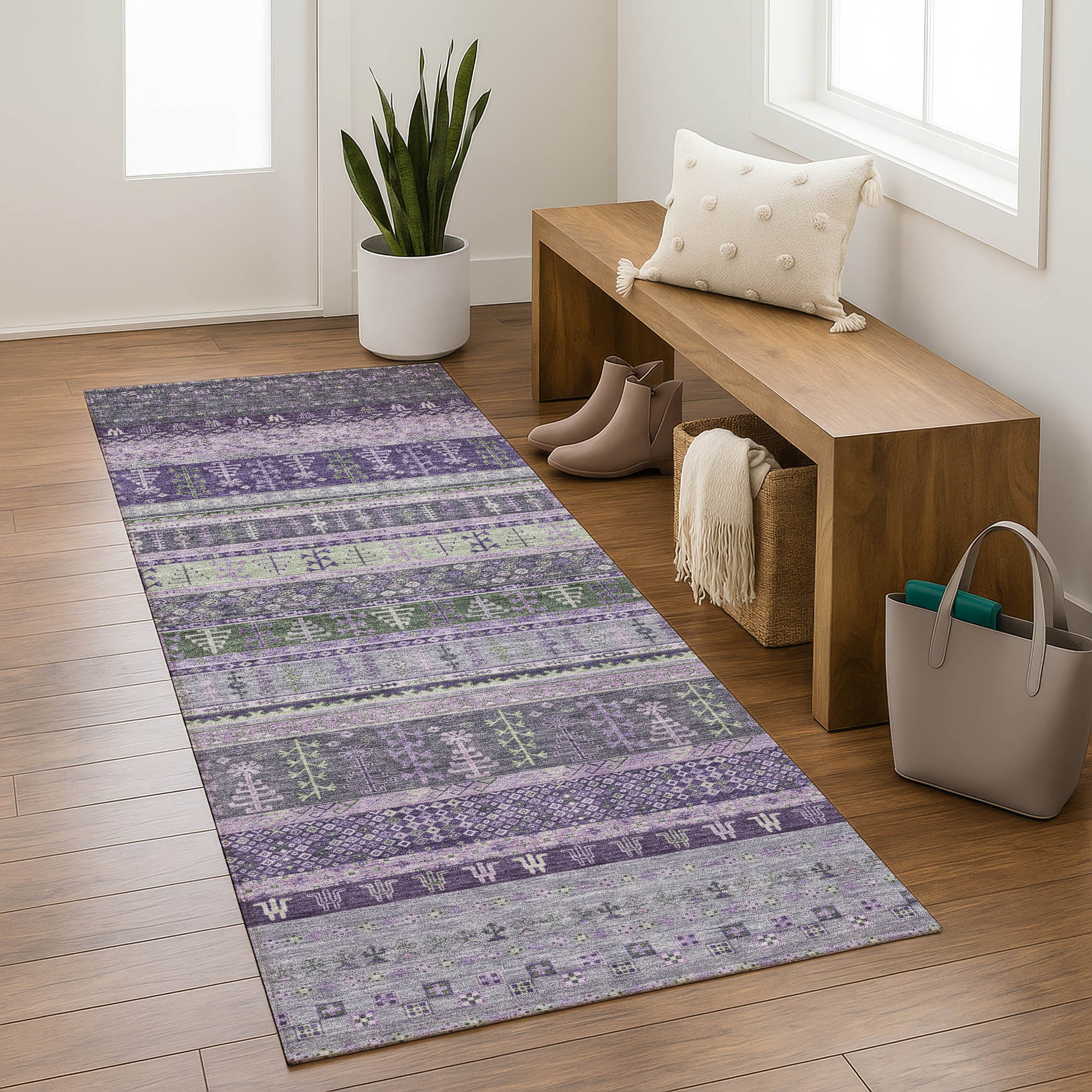 Luang Prabang Machine Washable Transitional Purple Rug 2'3" x 7'6" #shape_Runner
