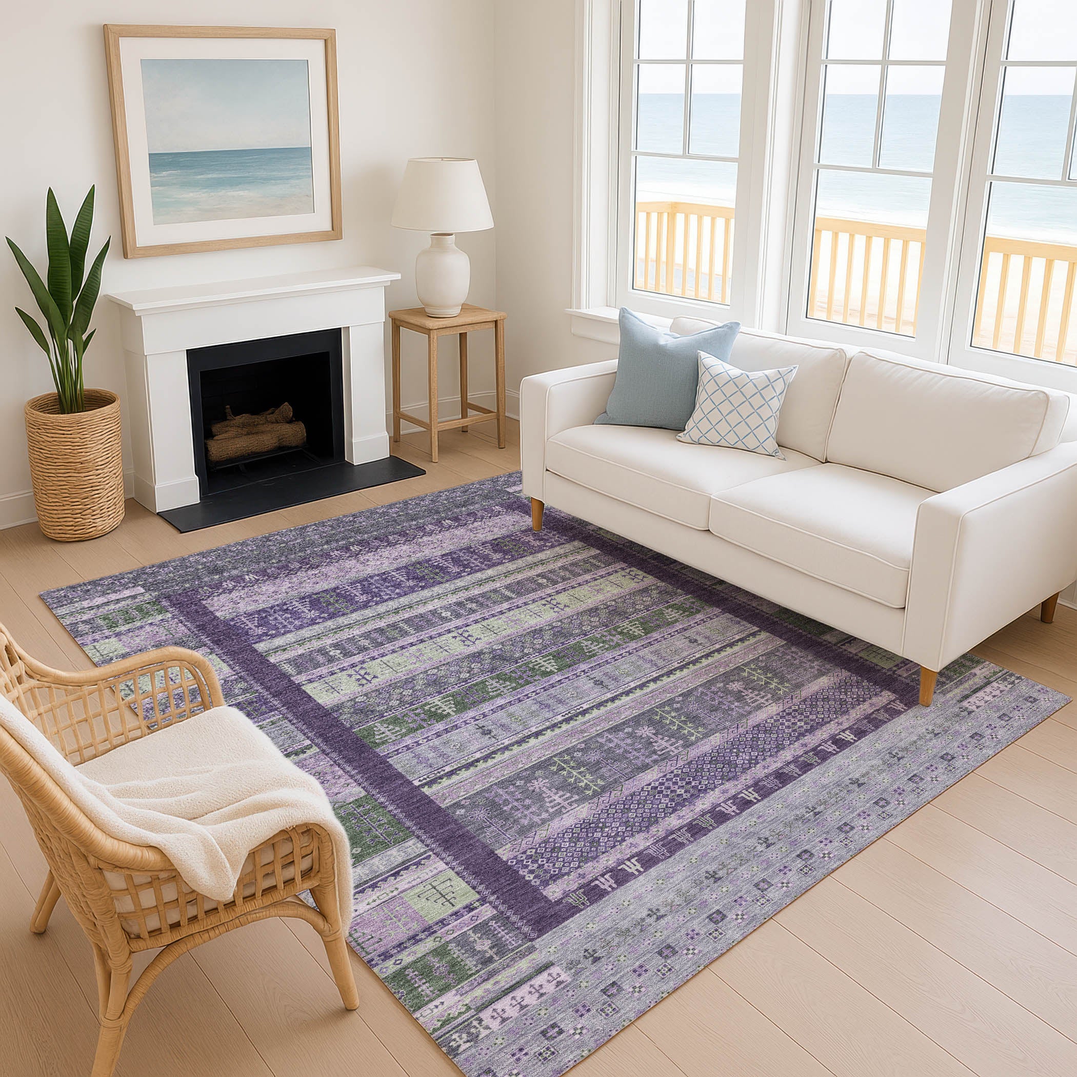 Luang Prabang Machine Washable Transitional Purple Rug 2'6" x 3'10" #shape_Rectangle