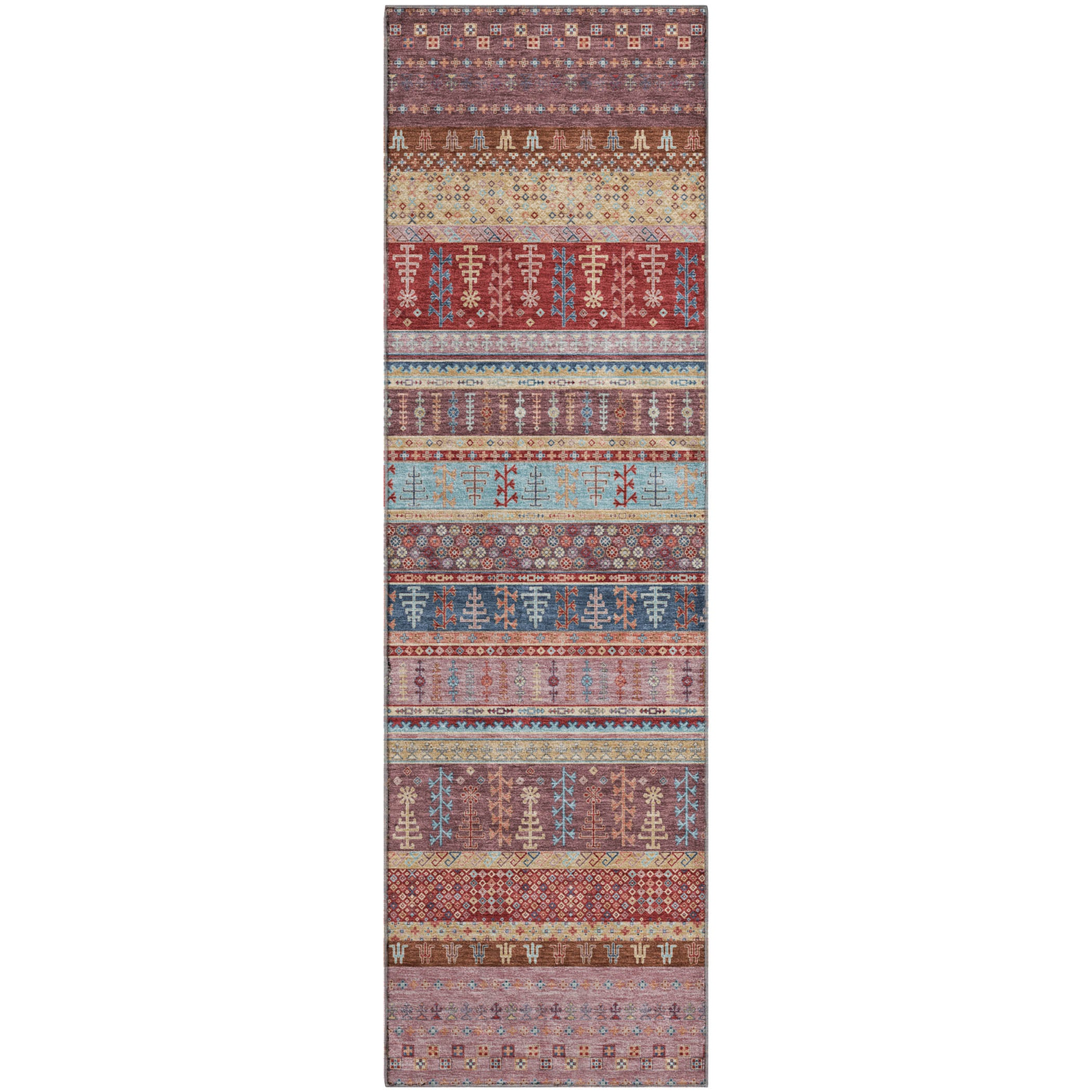 Luang Prabang Machine Washable Transitional Red Rug 2'3" x 7'6" #shape_Runner