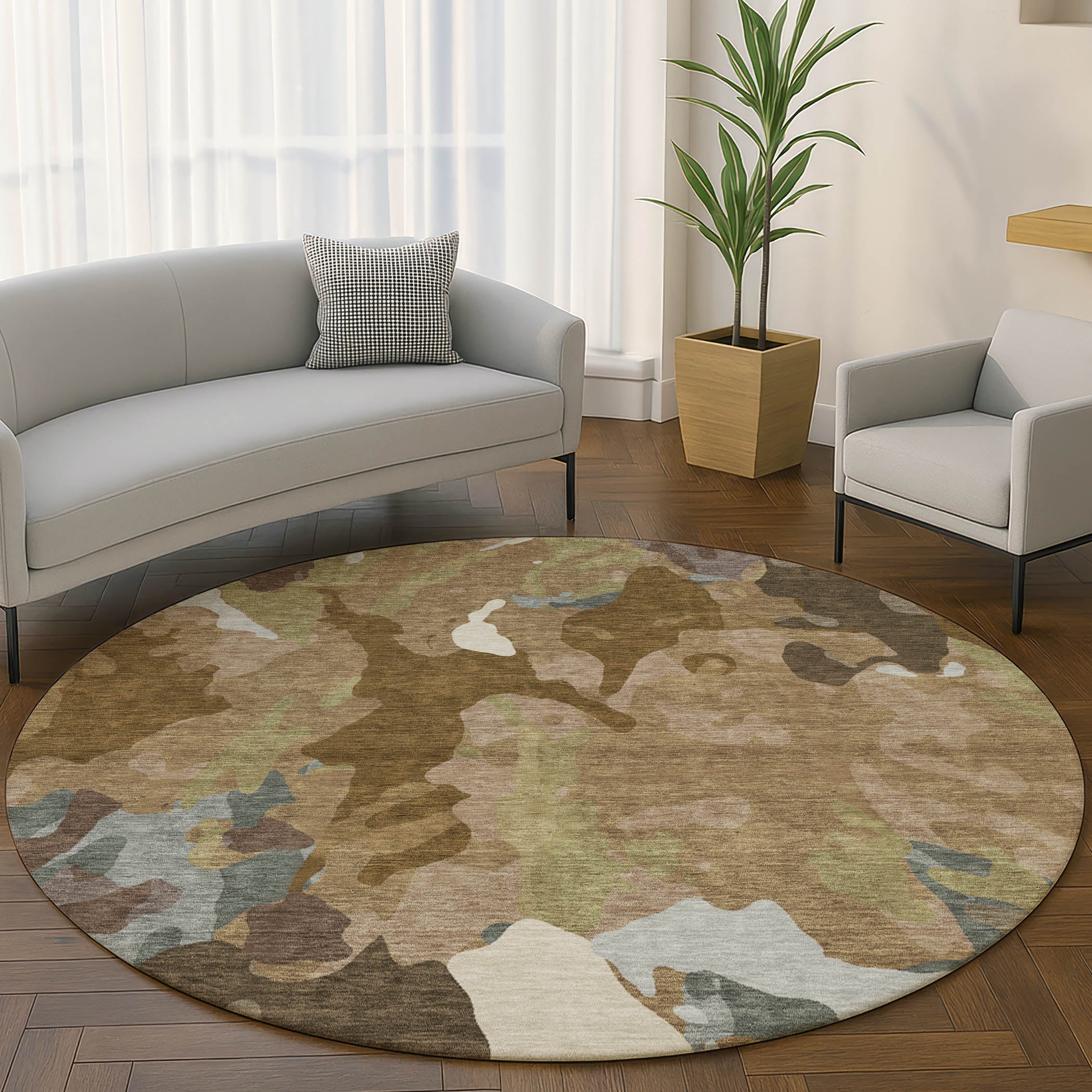 Vienna Machine Washable Transitional Brown Rug 8' x 8' #shape_Round