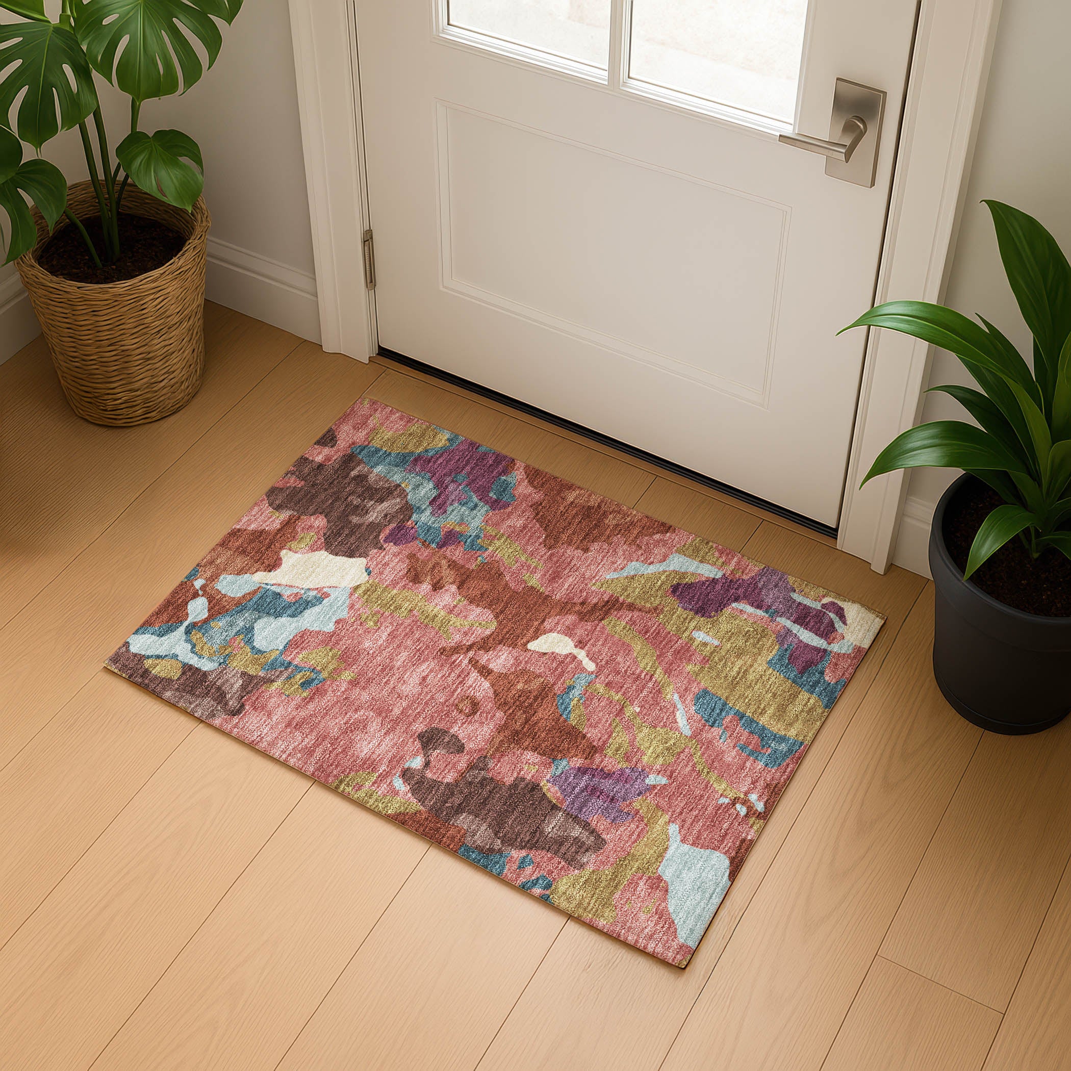 Vienna Machine Washable Transitional Pink Rug 1'8" x 2'6" #shape_Rectangle