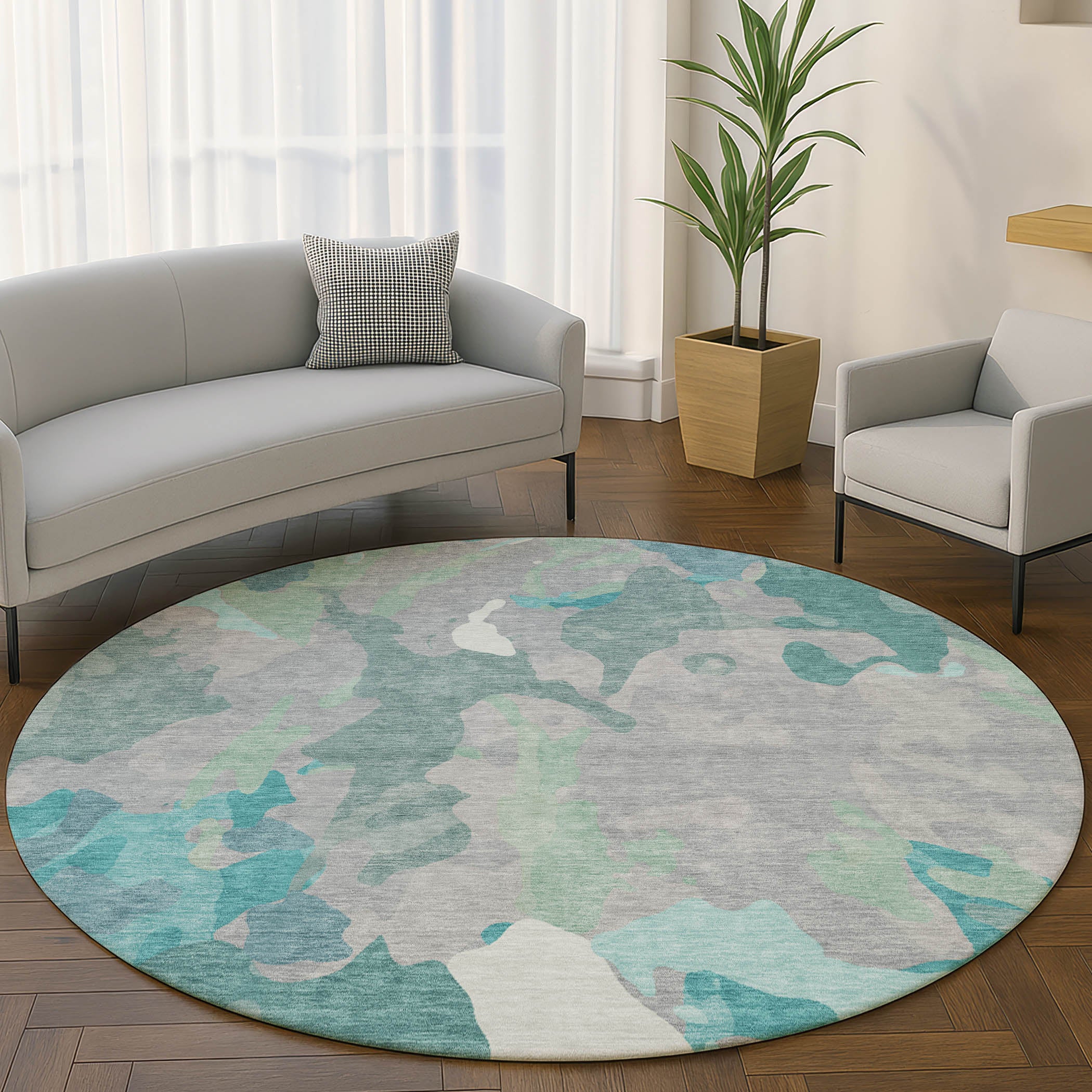 Vienna Machine Washable Transitional Taupe Brown Rug 8' x 8' #shape_Round