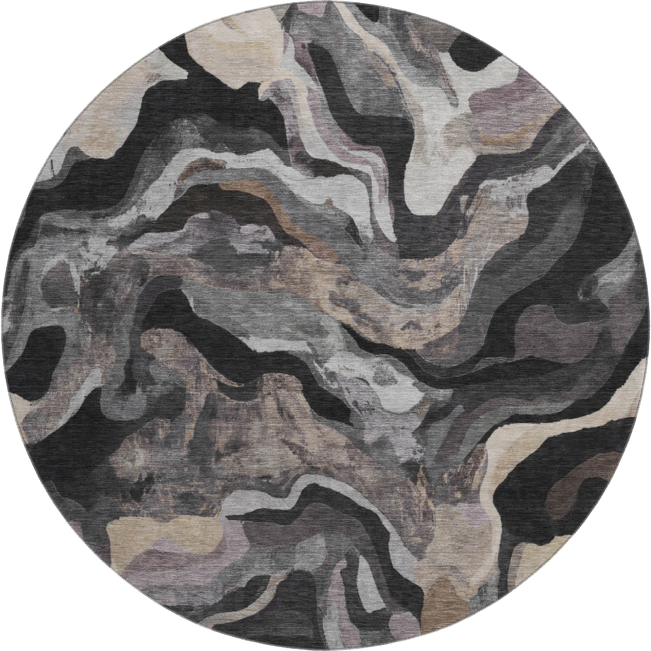 Bruges Machine Washable Transitional Granite Gray Rug 8' x 8' #shape_Round