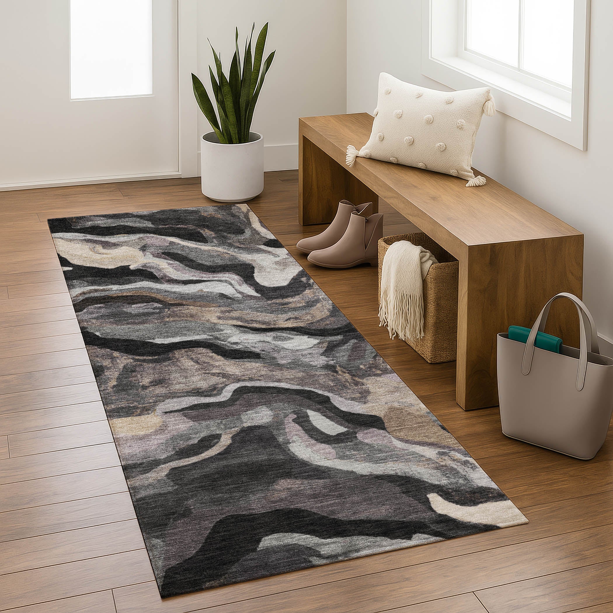 Bruges Machine Washable Transitional Granite Gray Rug 2'3" x 7'6" #shape_Runner