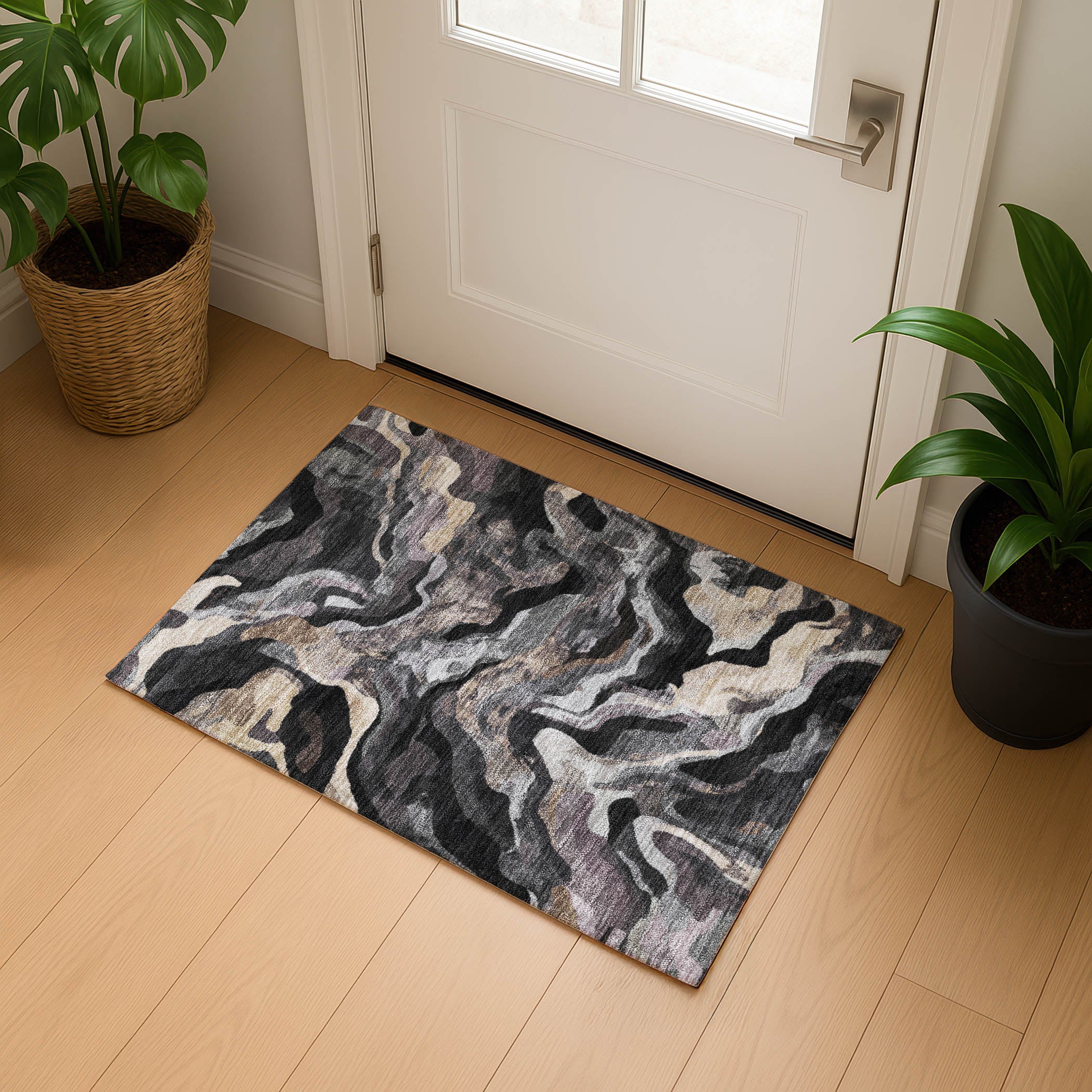 Bruges Machine Washable Transitional Granite Gray Rug 1'8" x 2'6" #shape_Rectangle