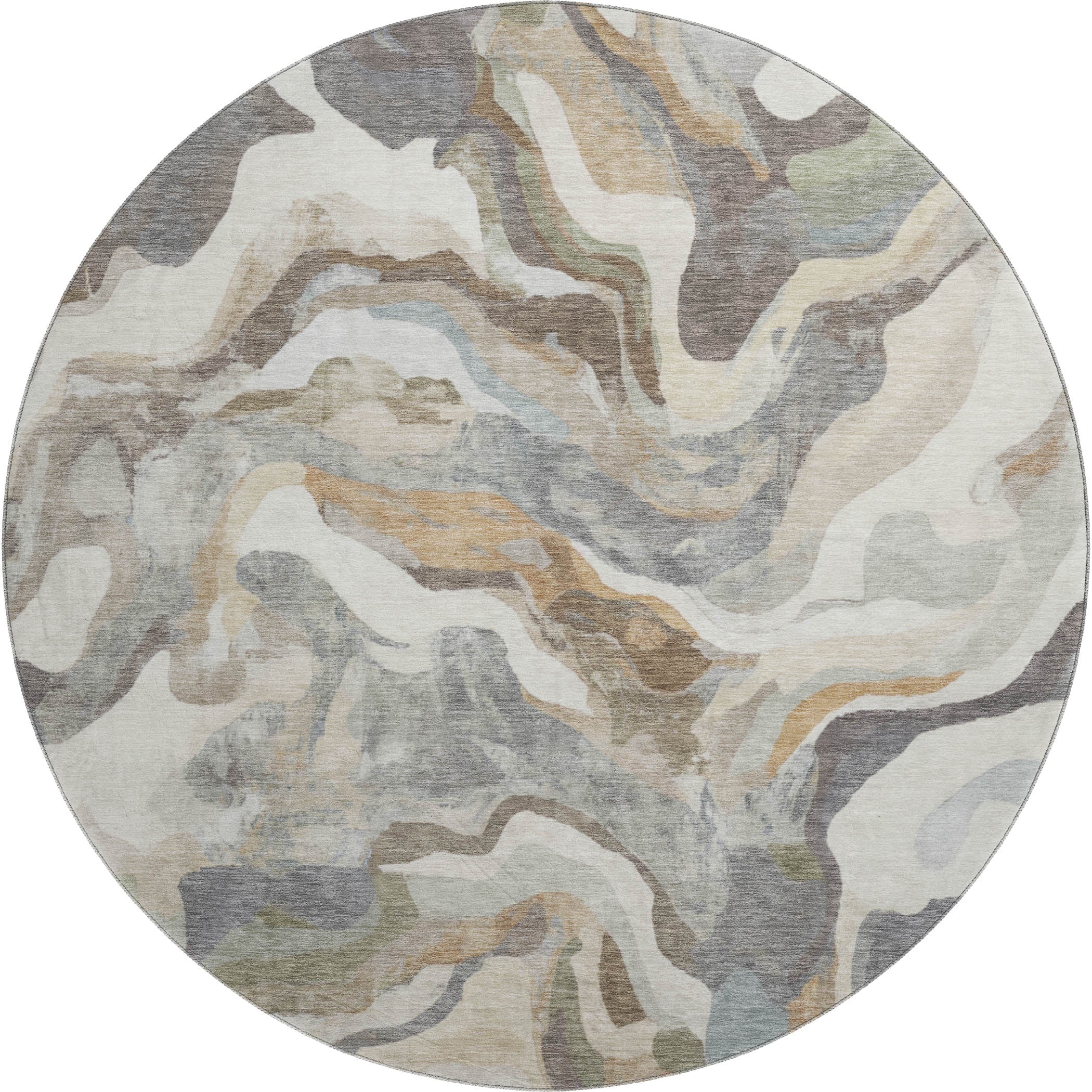 Bruges Machine Washable Transitional Khaki Brown Rug 8' x 8' #shape_Round