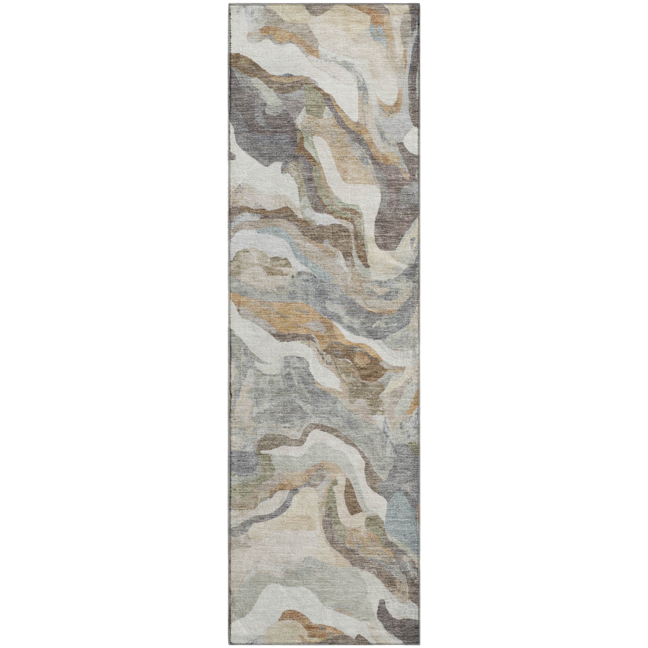Bruges Machine Washable Transitional Khaki Brown Rug 2'3" x 7'6" #shape_Runner