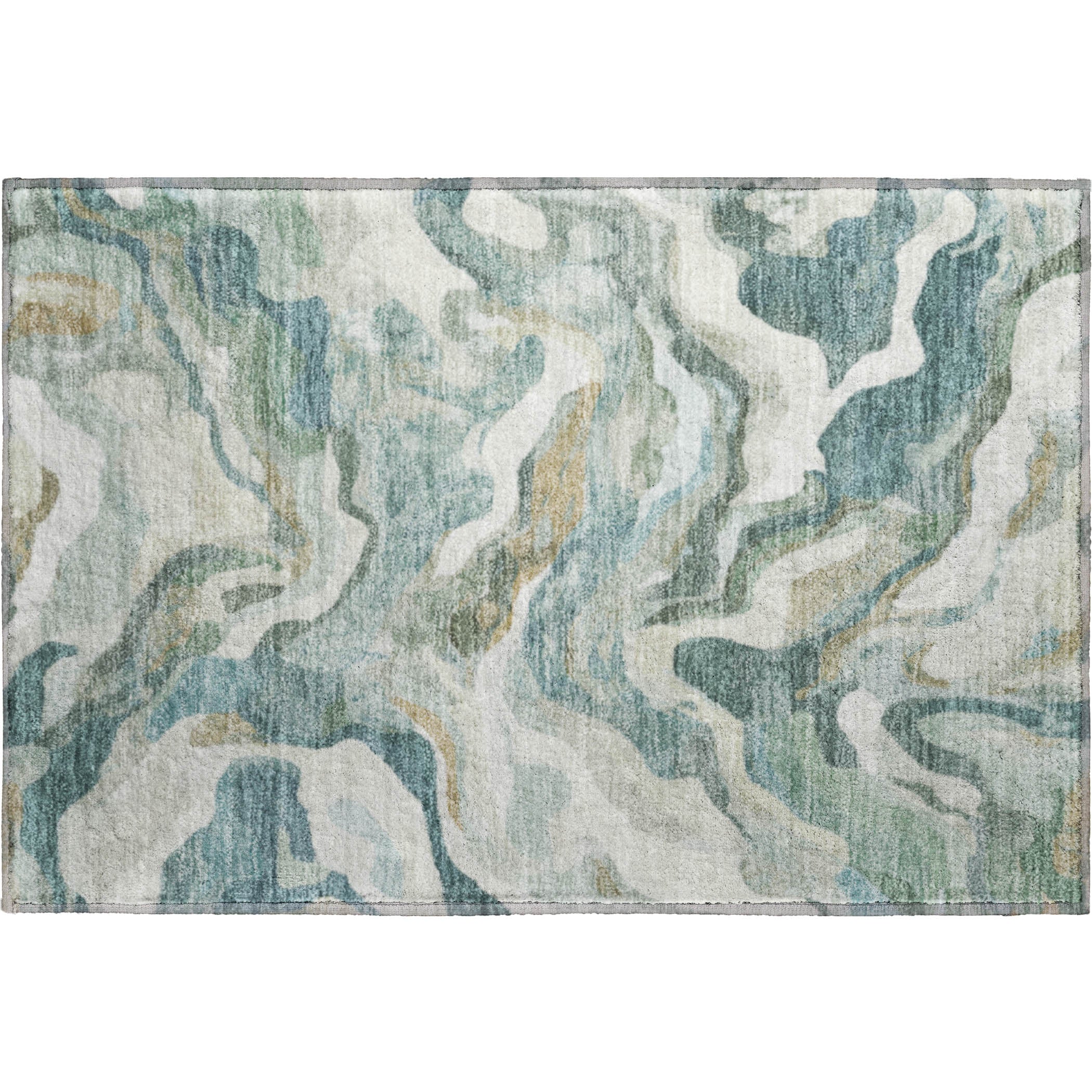 Bruges Machine Washable Transitional Teal Rug 1'8" x 2'6" #shape_Rectangle