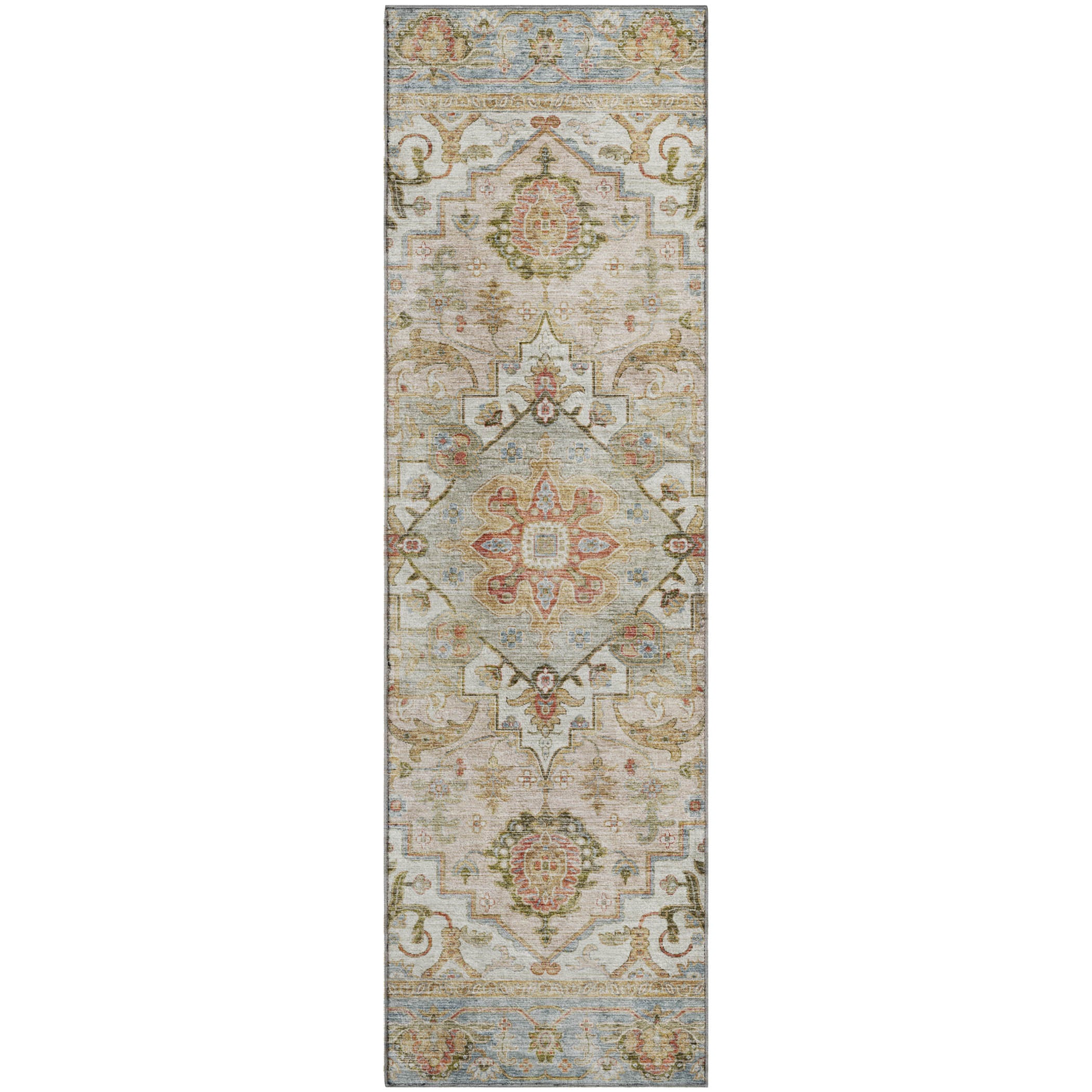 Santorini Machine Washable Traditional Beige Brown Rug 2'3" x 7'6" #shape_Runner