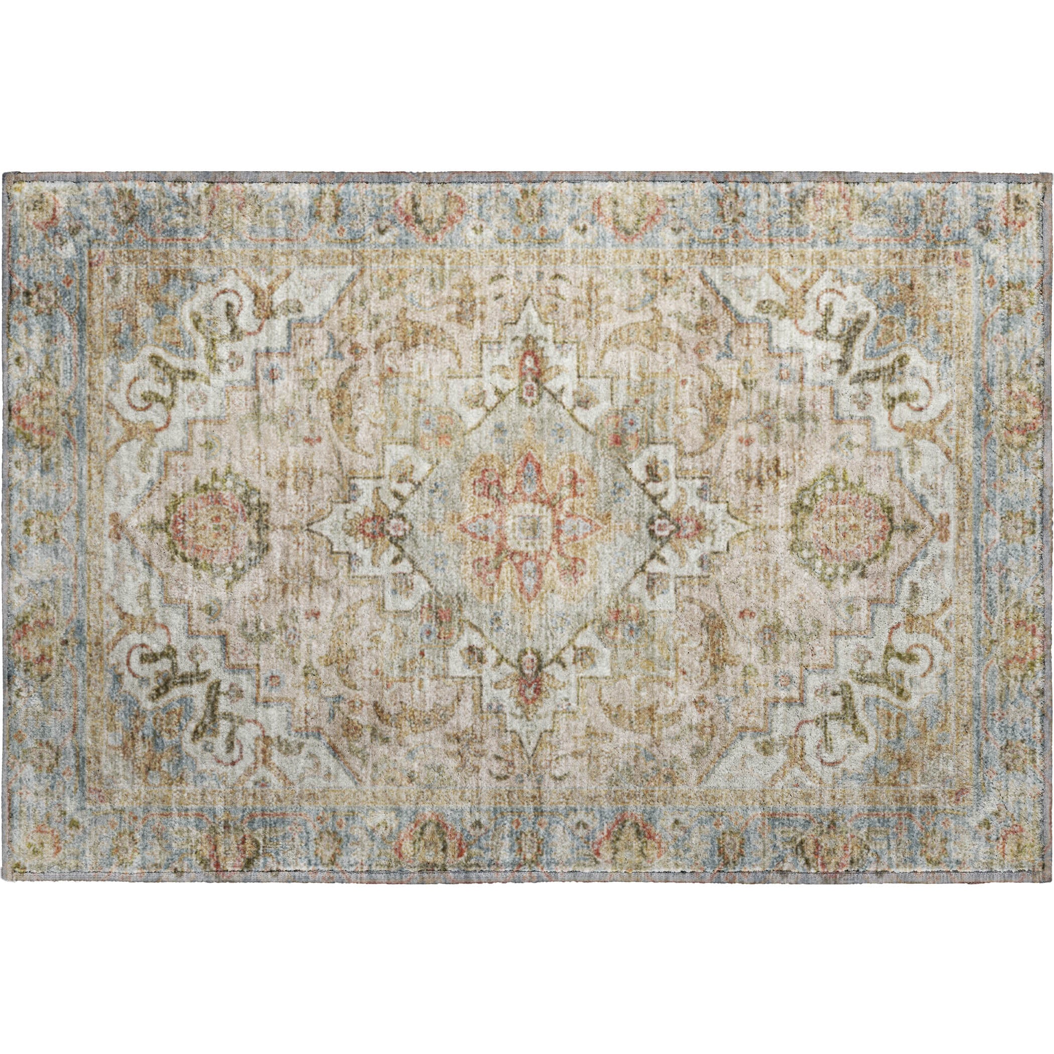 Santorini Machine Washable Traditional Beige Brown Rug 1'8" x 2'6" #shape_Rectangle
