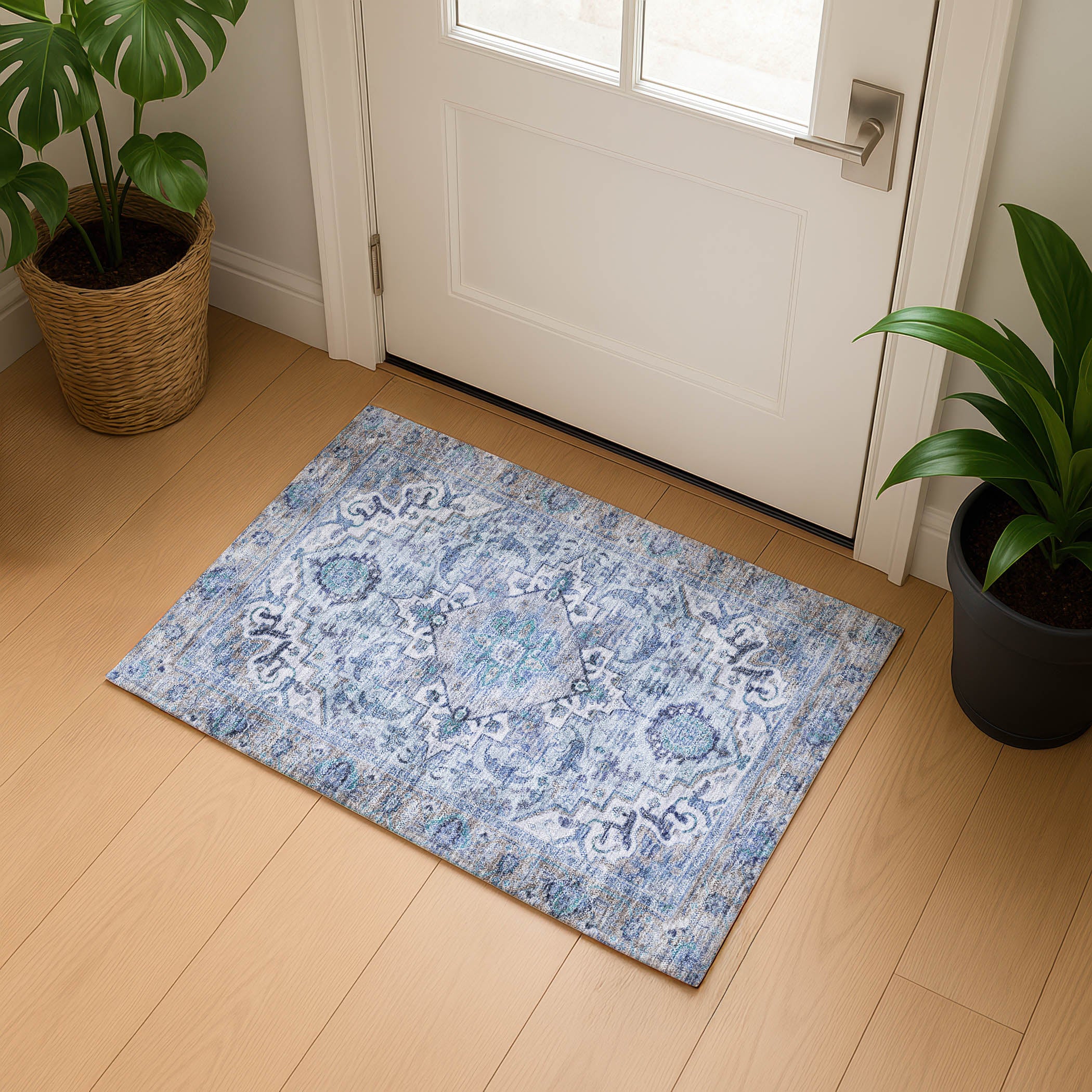 Santorini Machine Washable Traditional Blue Rug 1'8" x 2'6" #shape_Rectangle